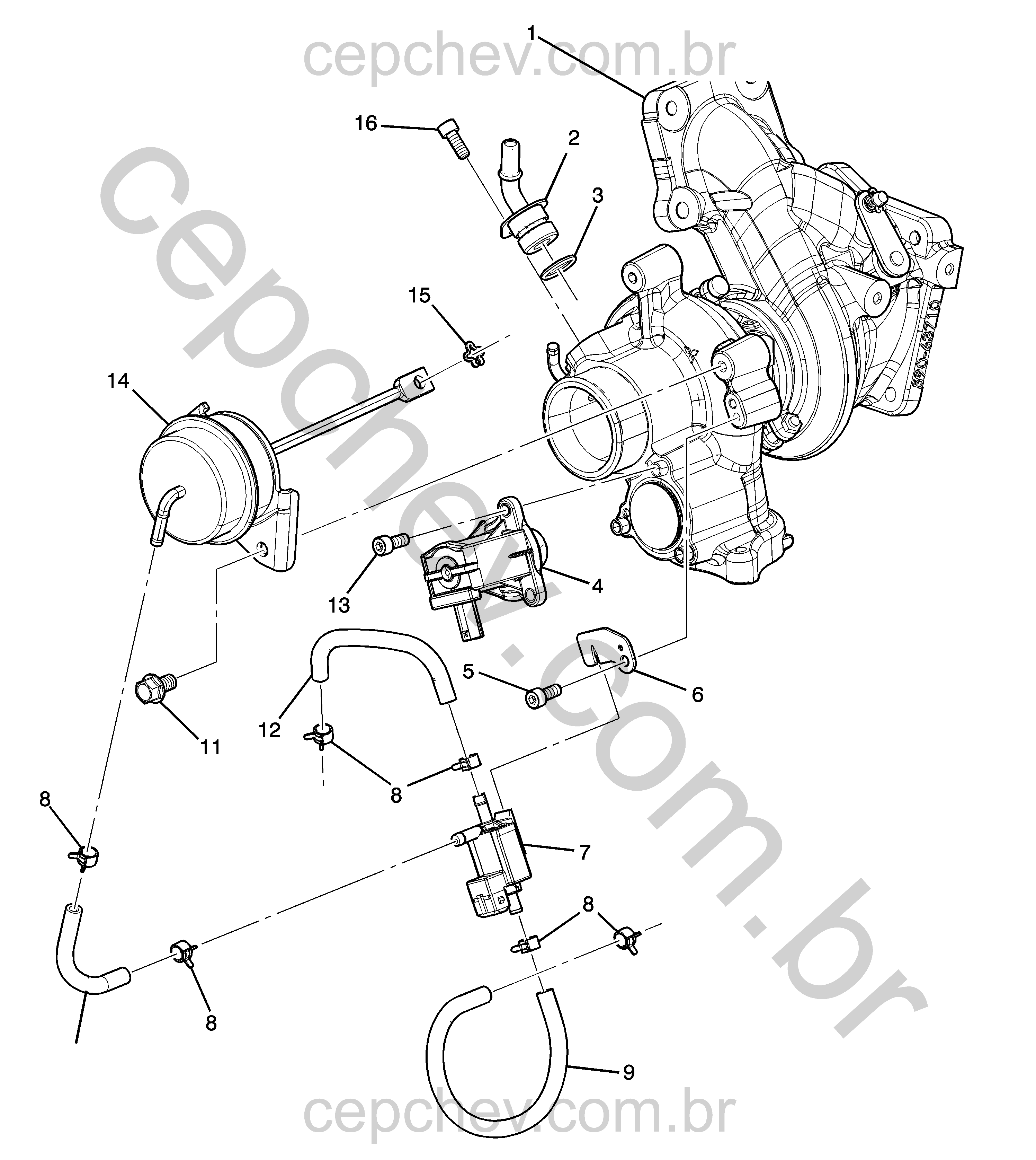 Turbo alimentador conjunto (LTG/2.0X) com válvulas, solenoides e mangueiras de descarga