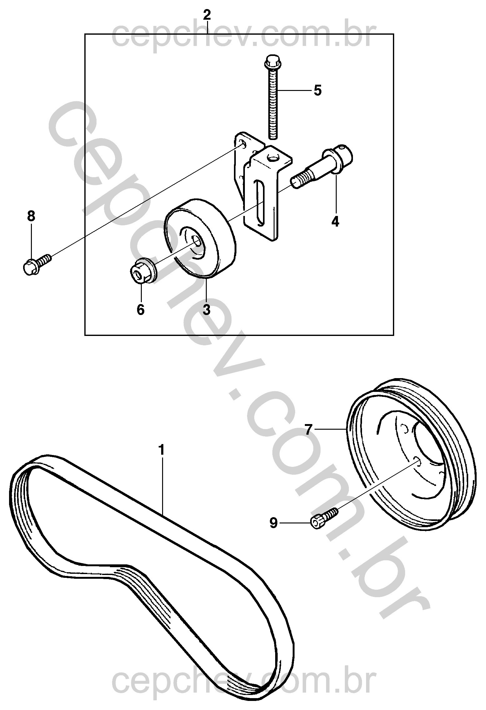 Fixação do compressor do ar-condicionado motor diesel (2002–2004)