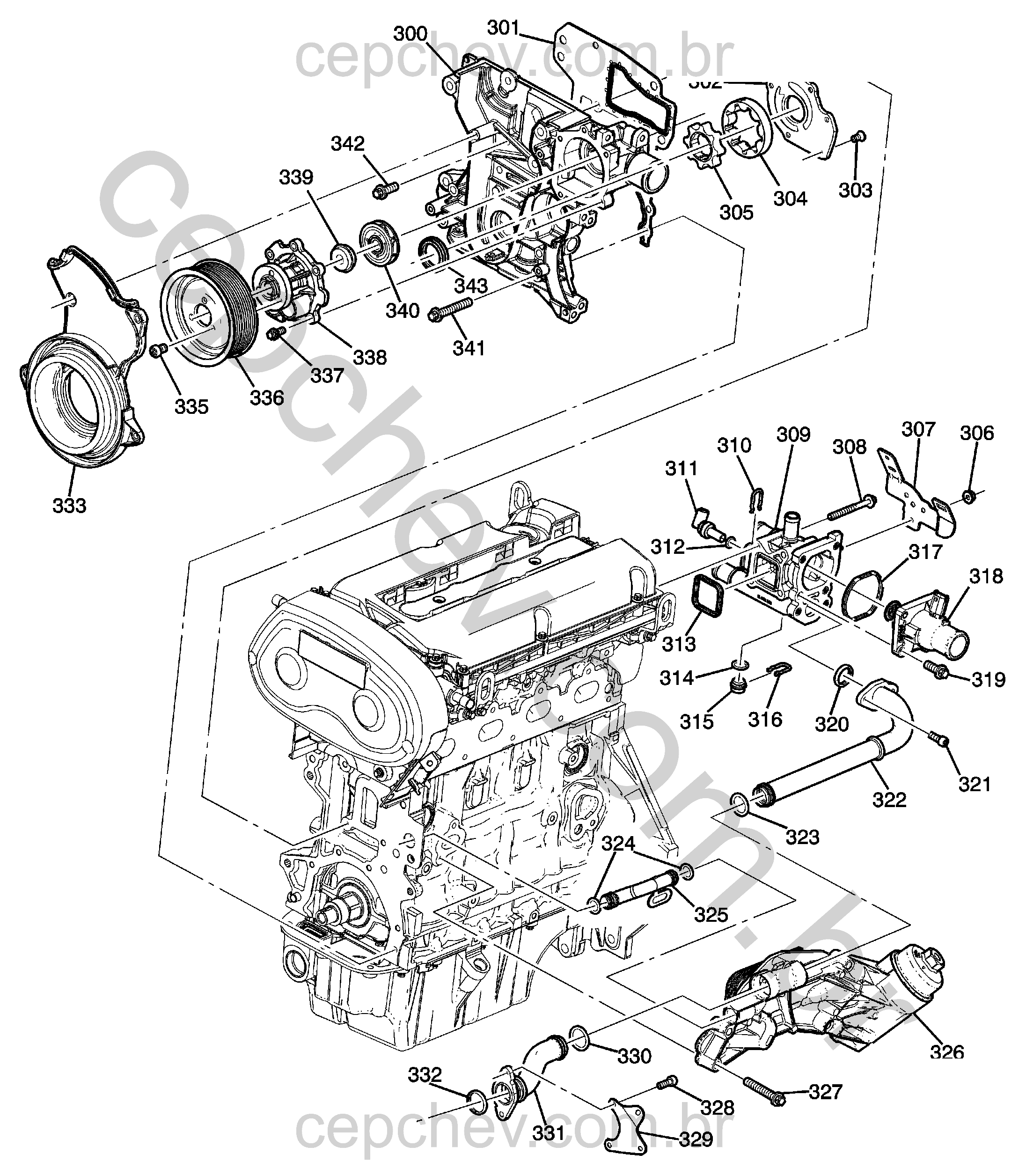 Motor 1.8L L4 tampa frontal e sistema de arrefecimento (2012–2016) (1)