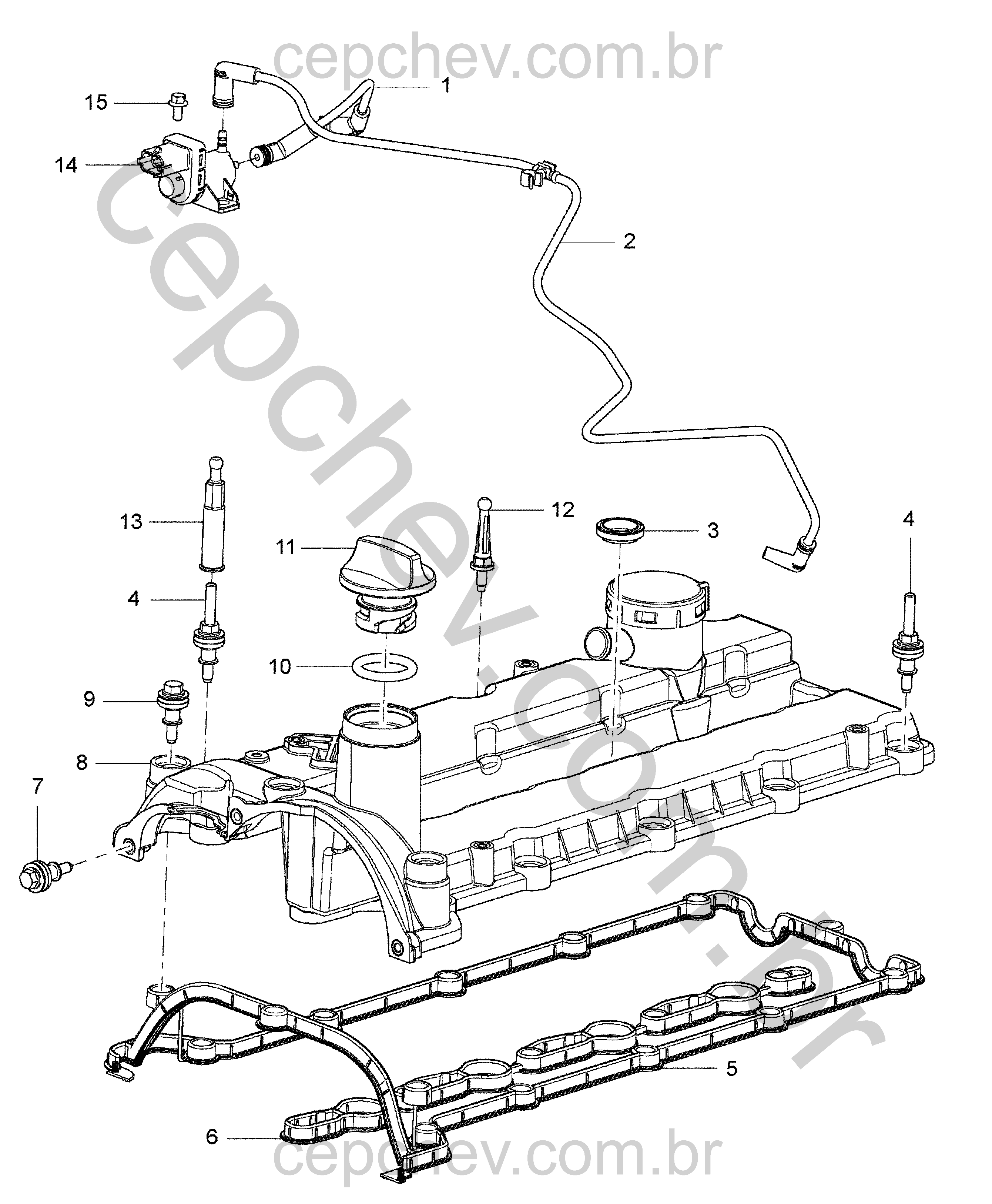 Eixo-comando, tampa e peças do motor 2.8L diesel (2016–2024)
