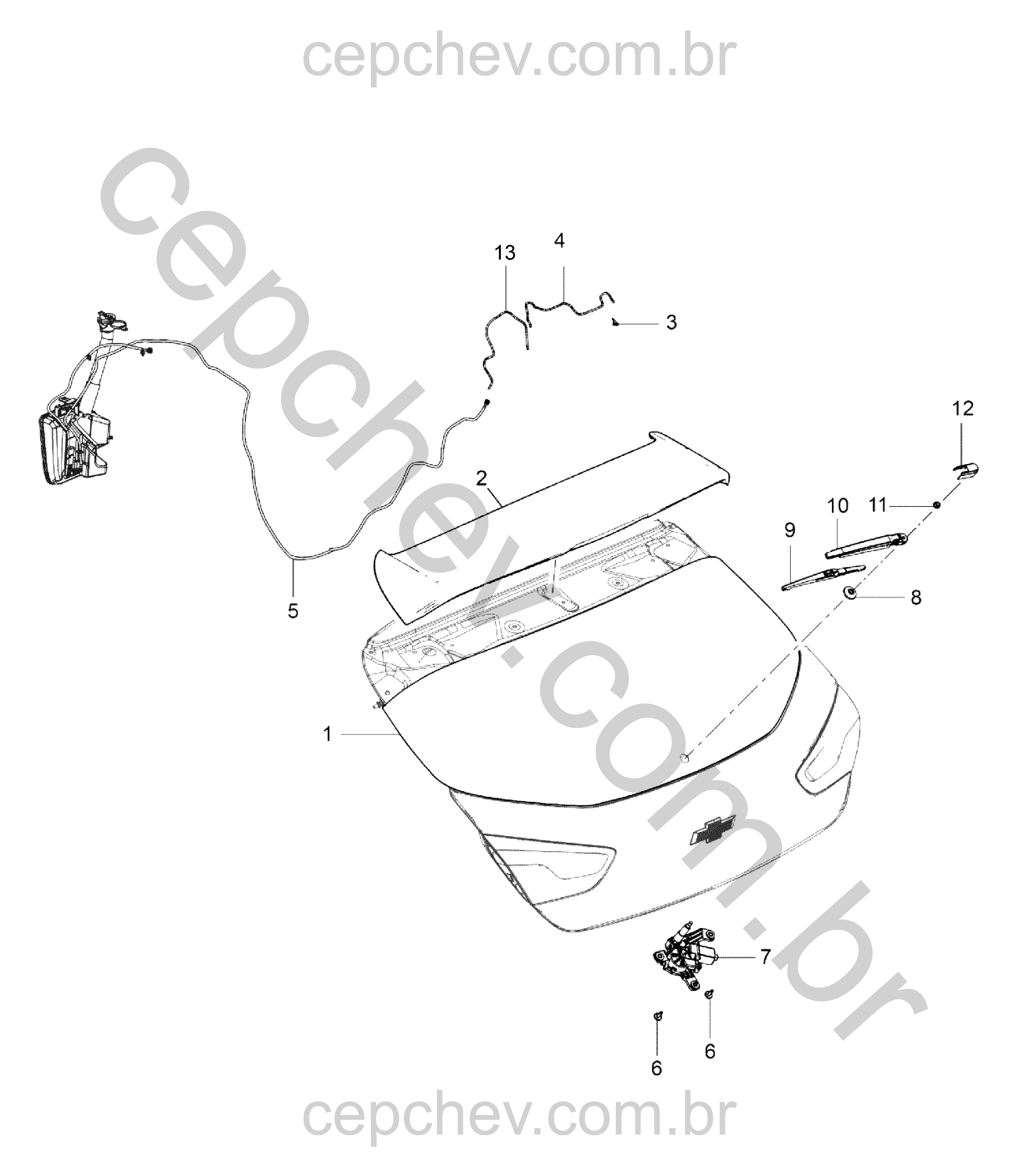 Sistema limpador e lavador da janela traseira com motor e acessórios completos