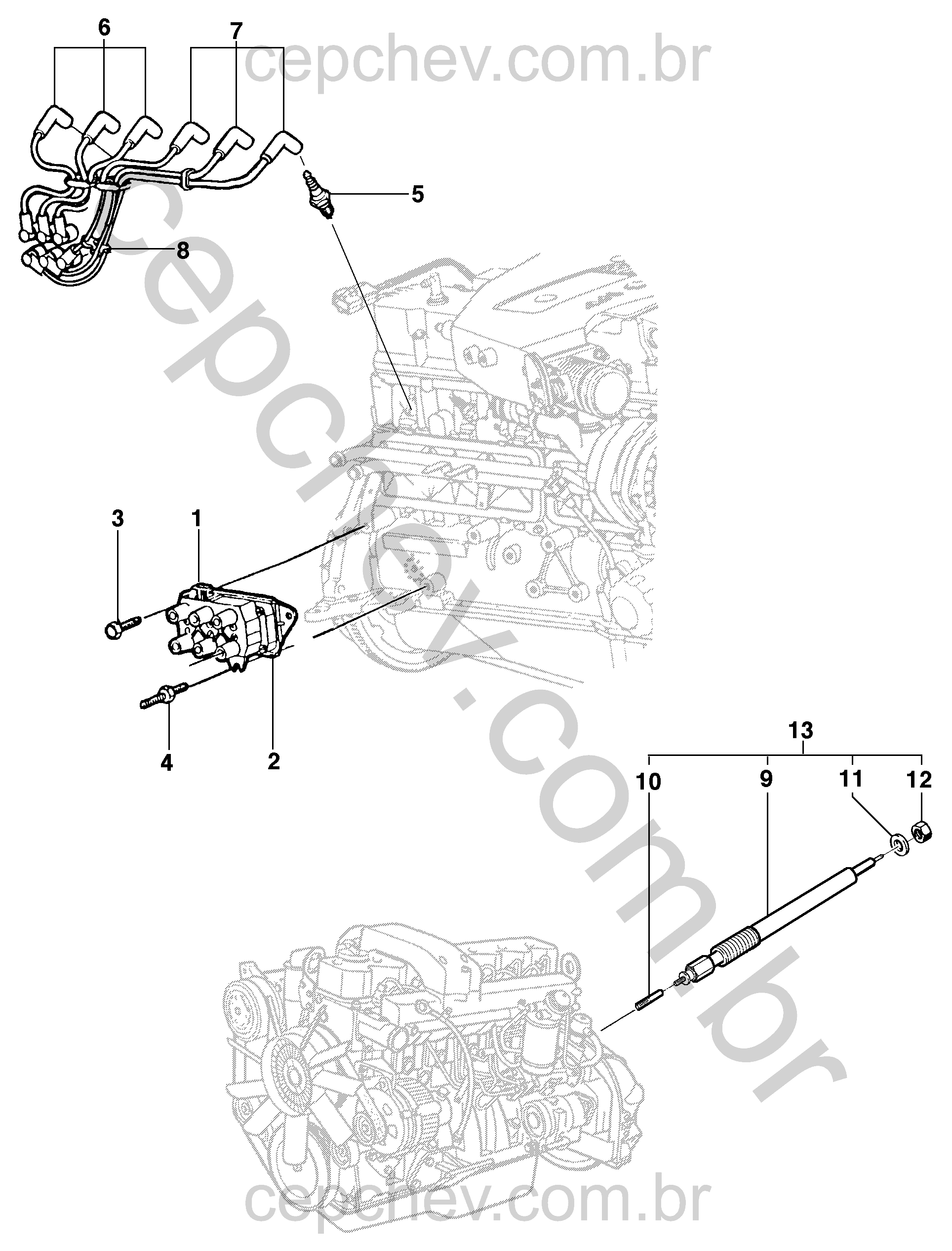 Bobinas, velas e cabos de ignição e preaquecimento para motor