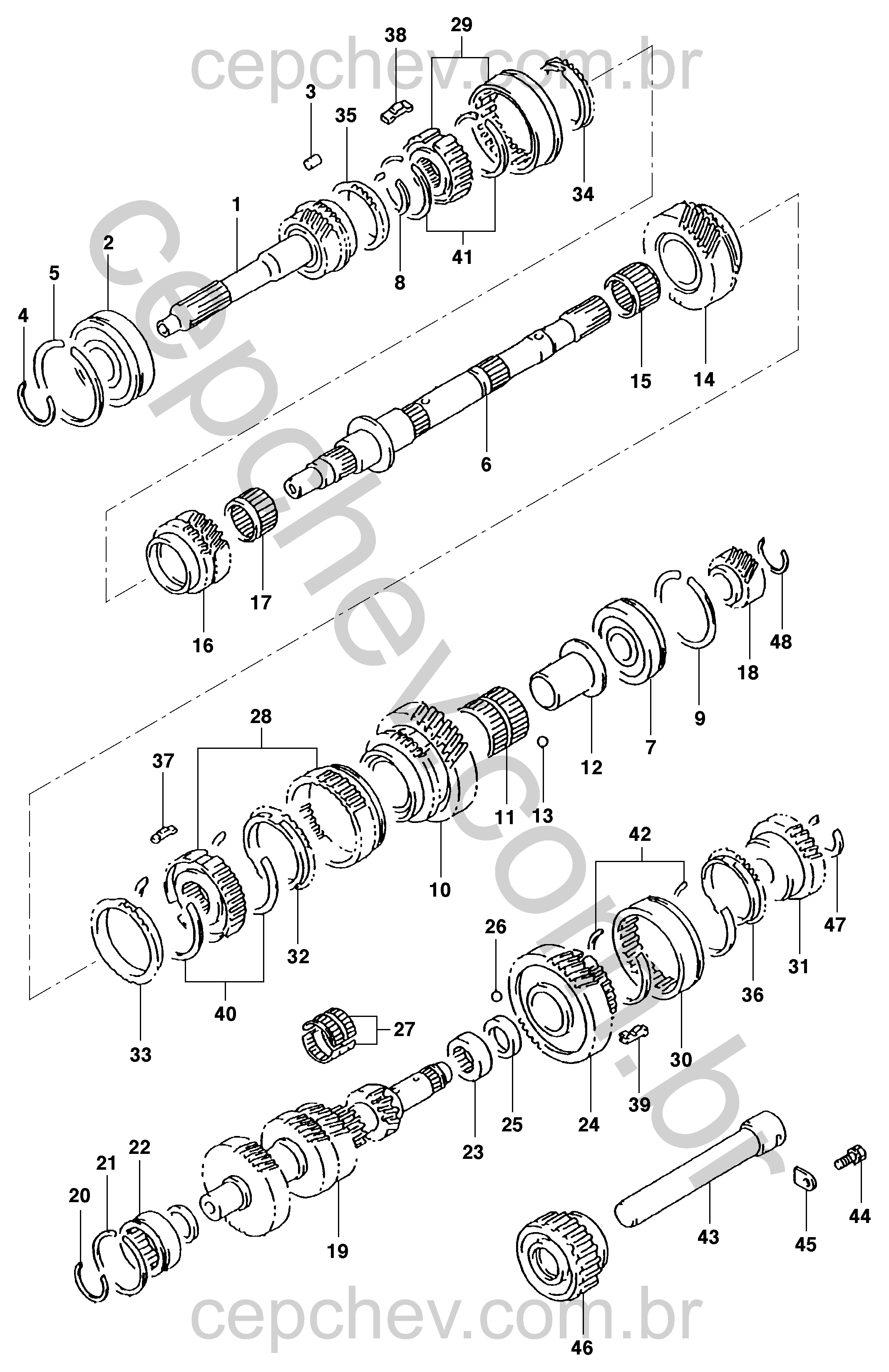Componentes da transmissão mecânica para motor diesel (2001)