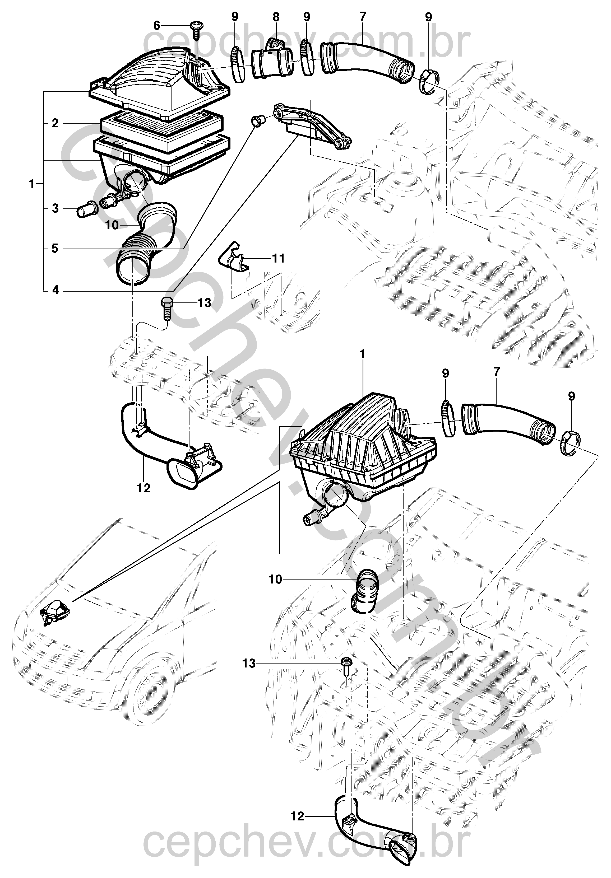 Filtro de ar e componentes do motor 1.7 diesel exportação