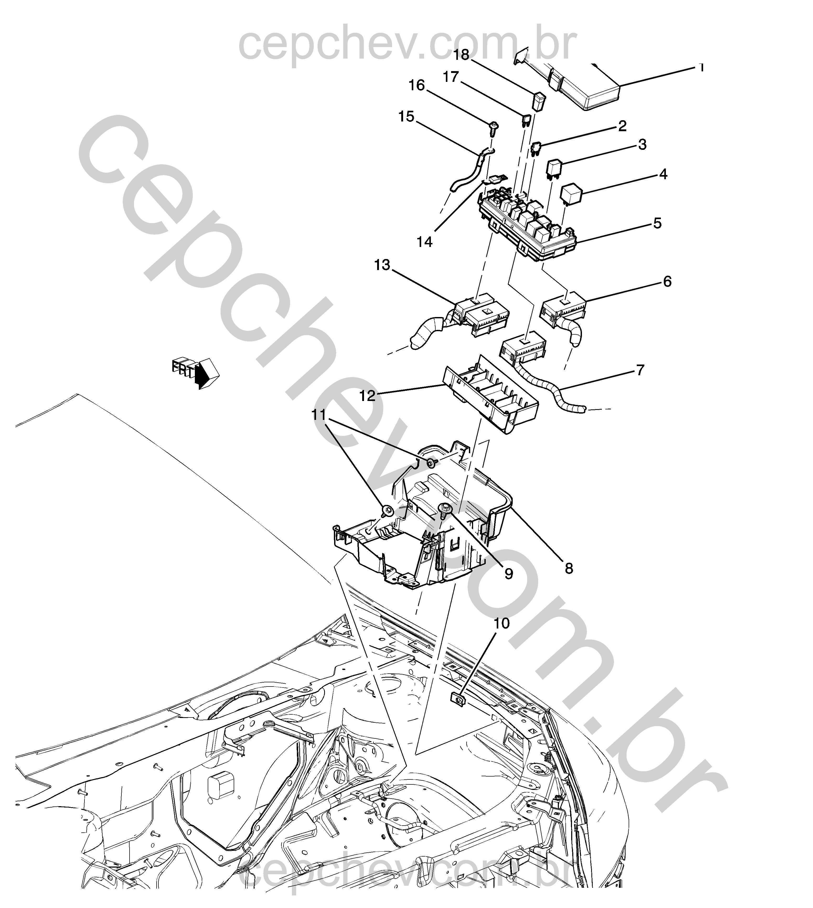 Relés, fusíveis e módulos do compartimento motor (2011–2012) Z