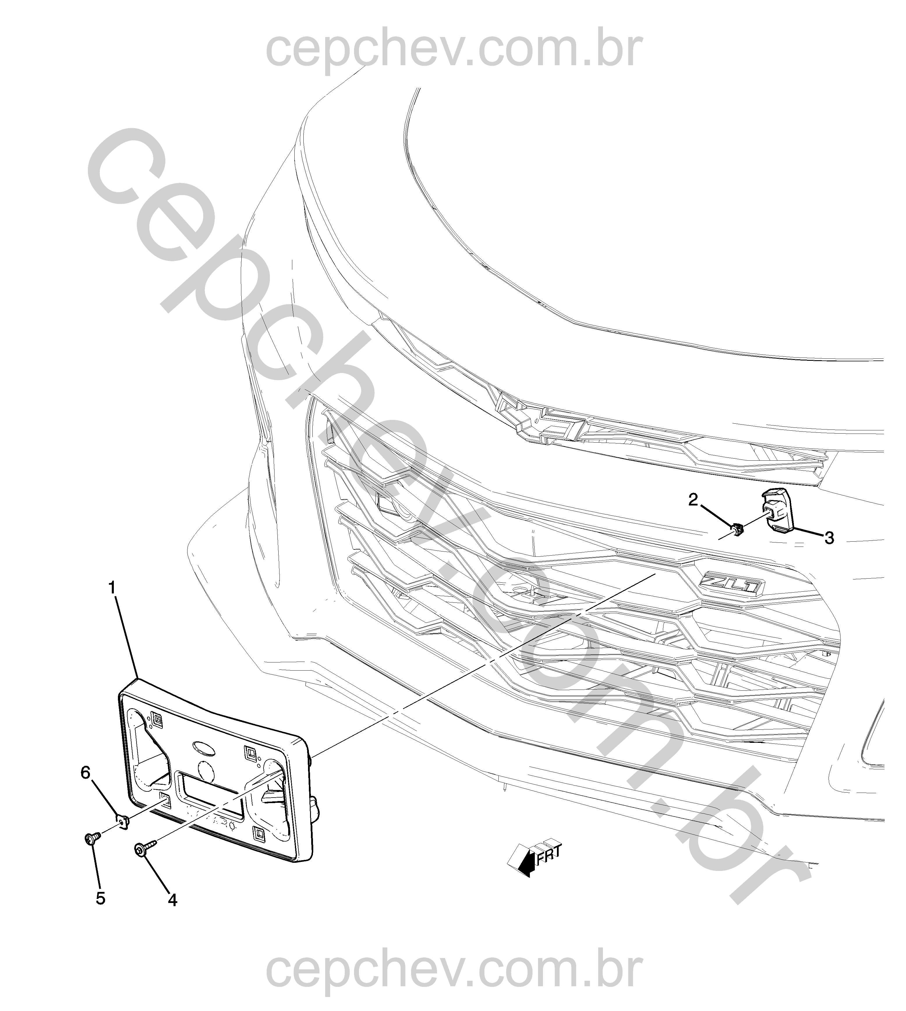 Fixação de placa dianteira e traseira (2017–2024) com suportes e parafusos