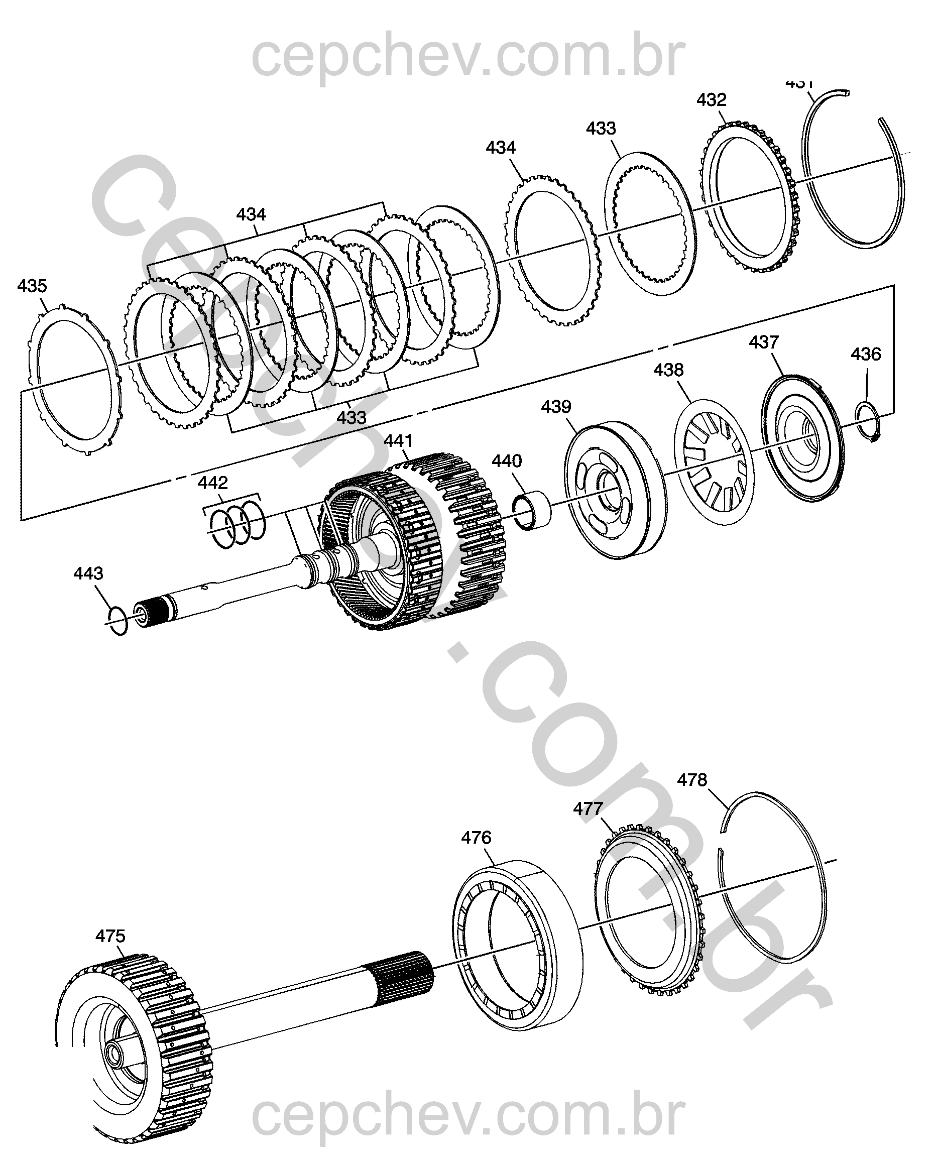Transmissão automática (2012–2024) com sistema de embreagem 4-5-6 e componentes associados