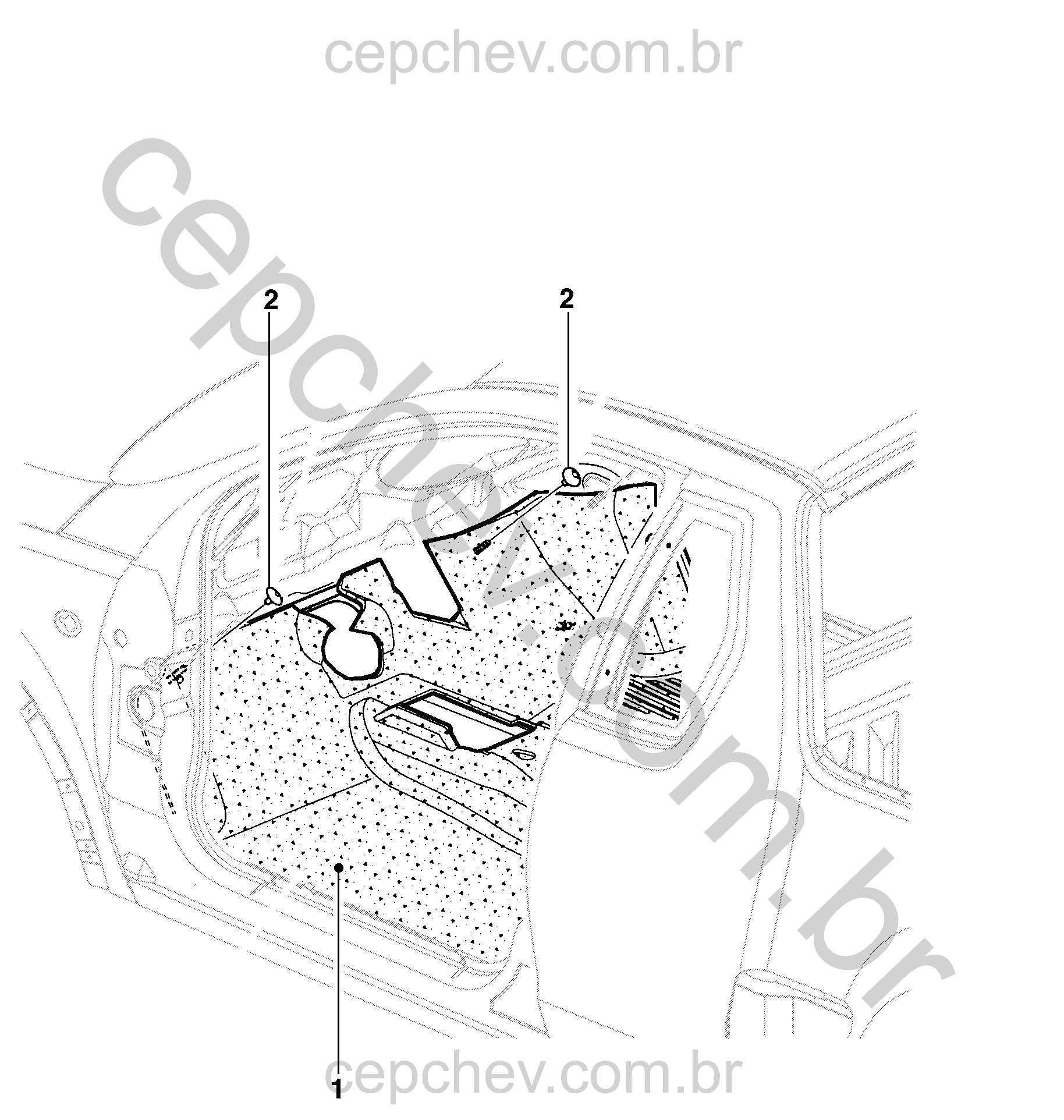 Carpete e painel do interior com retentor para acabamento do piso