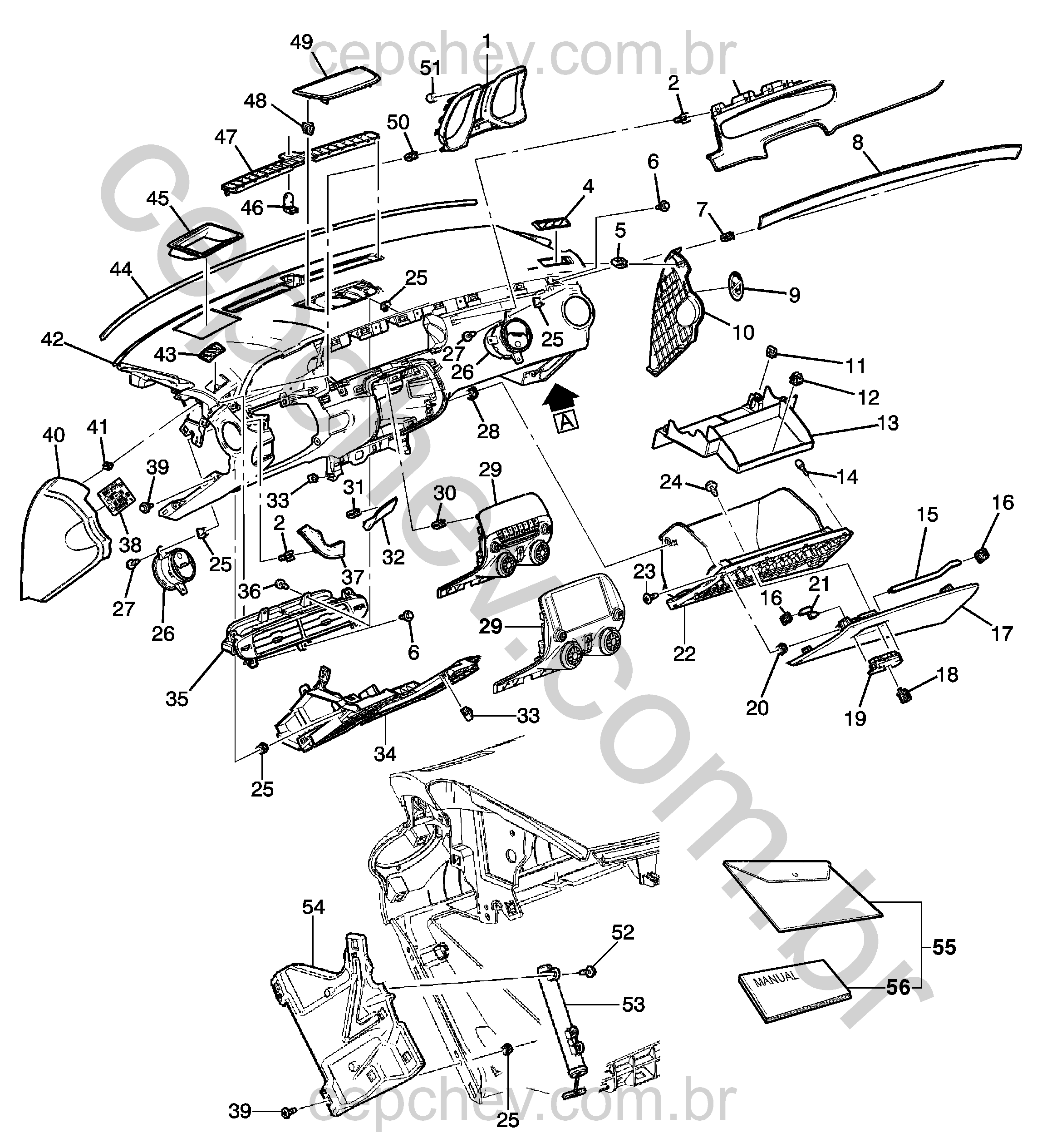 Painel de instrumentos e acabamento (2012–2015) com porta-luvas e controles básicos