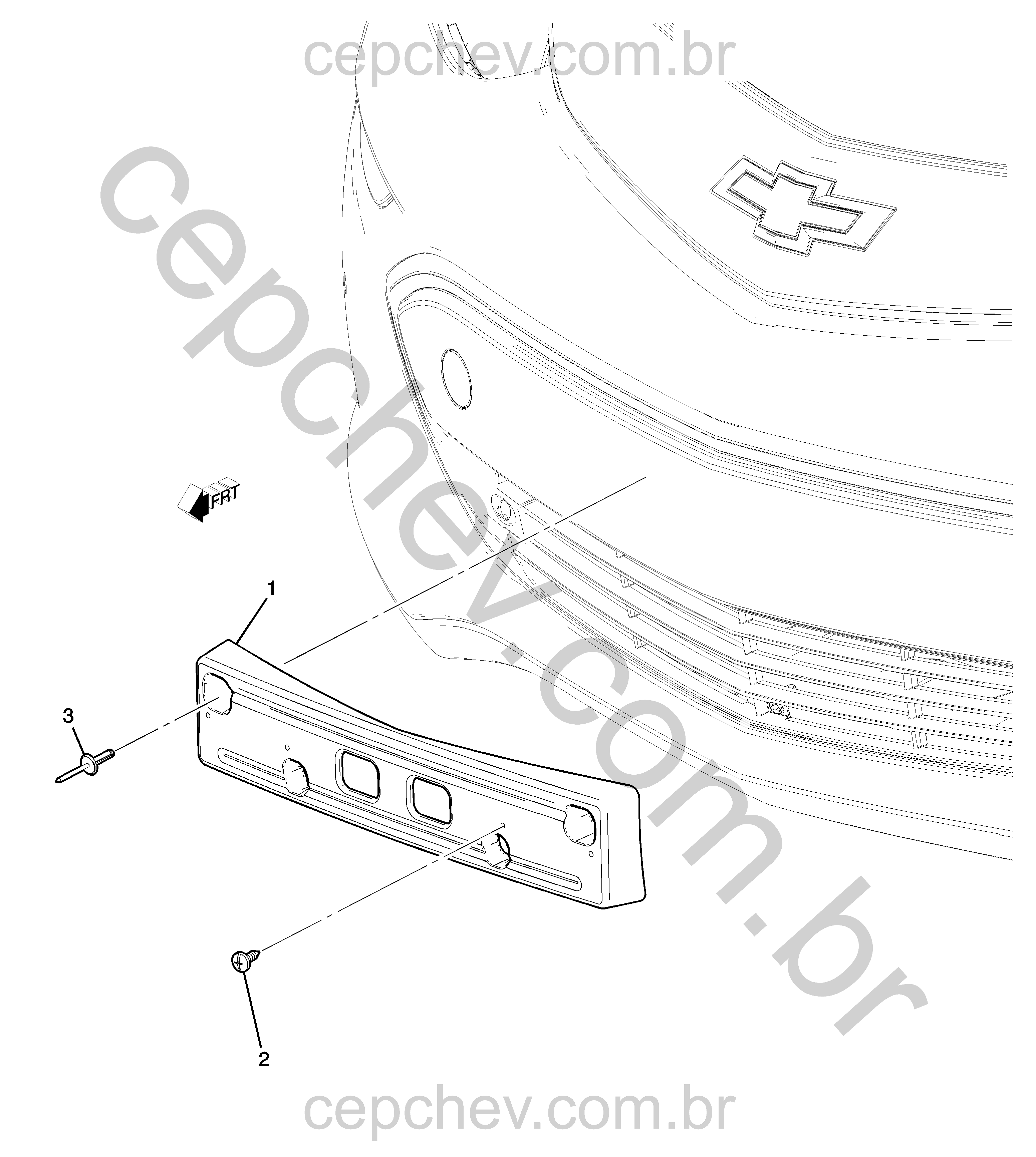 Fixação da placa dianteira e suporte do para-choque (2019–2021)