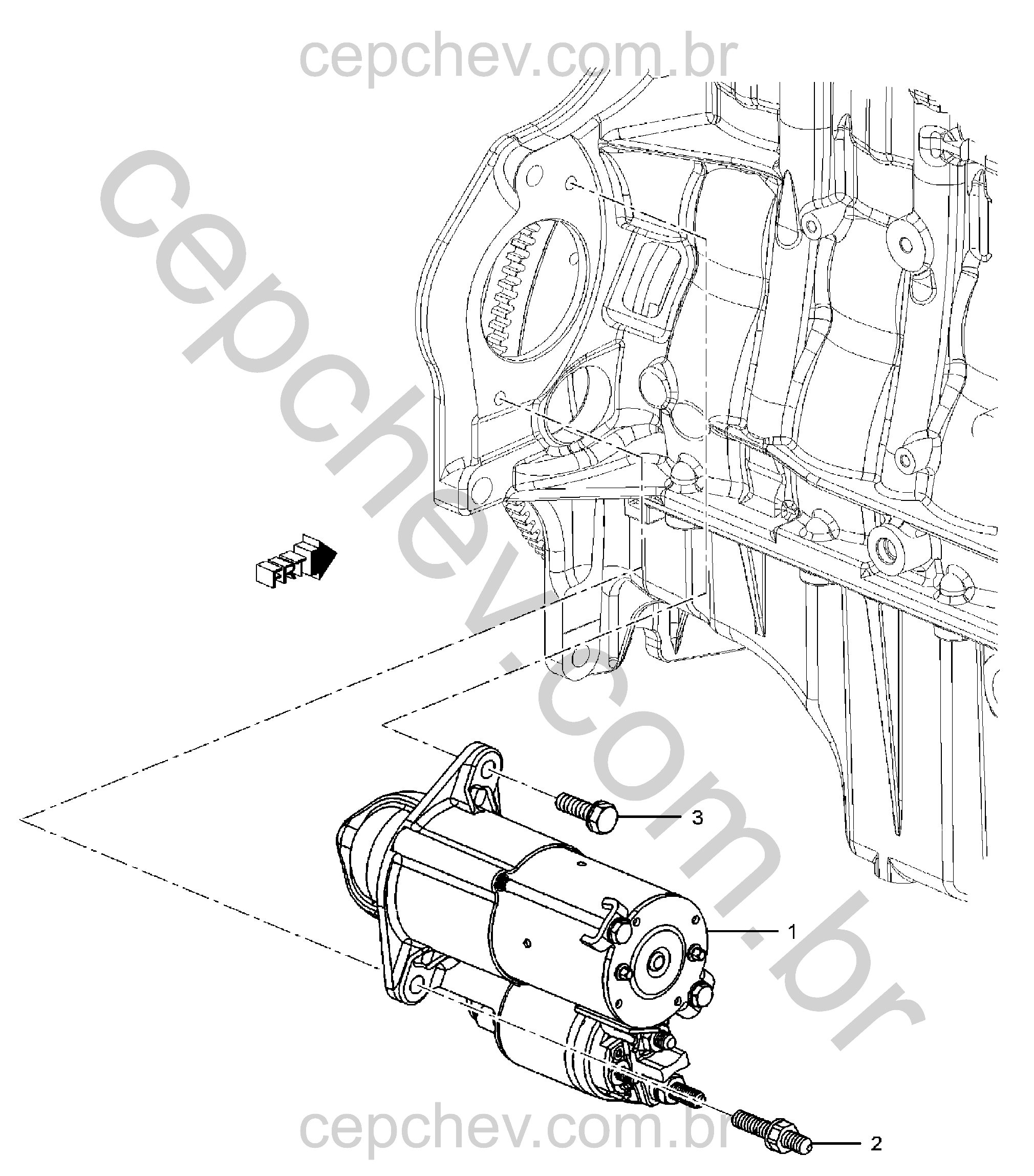 Suporte e motor de arranque com parafusos específicos