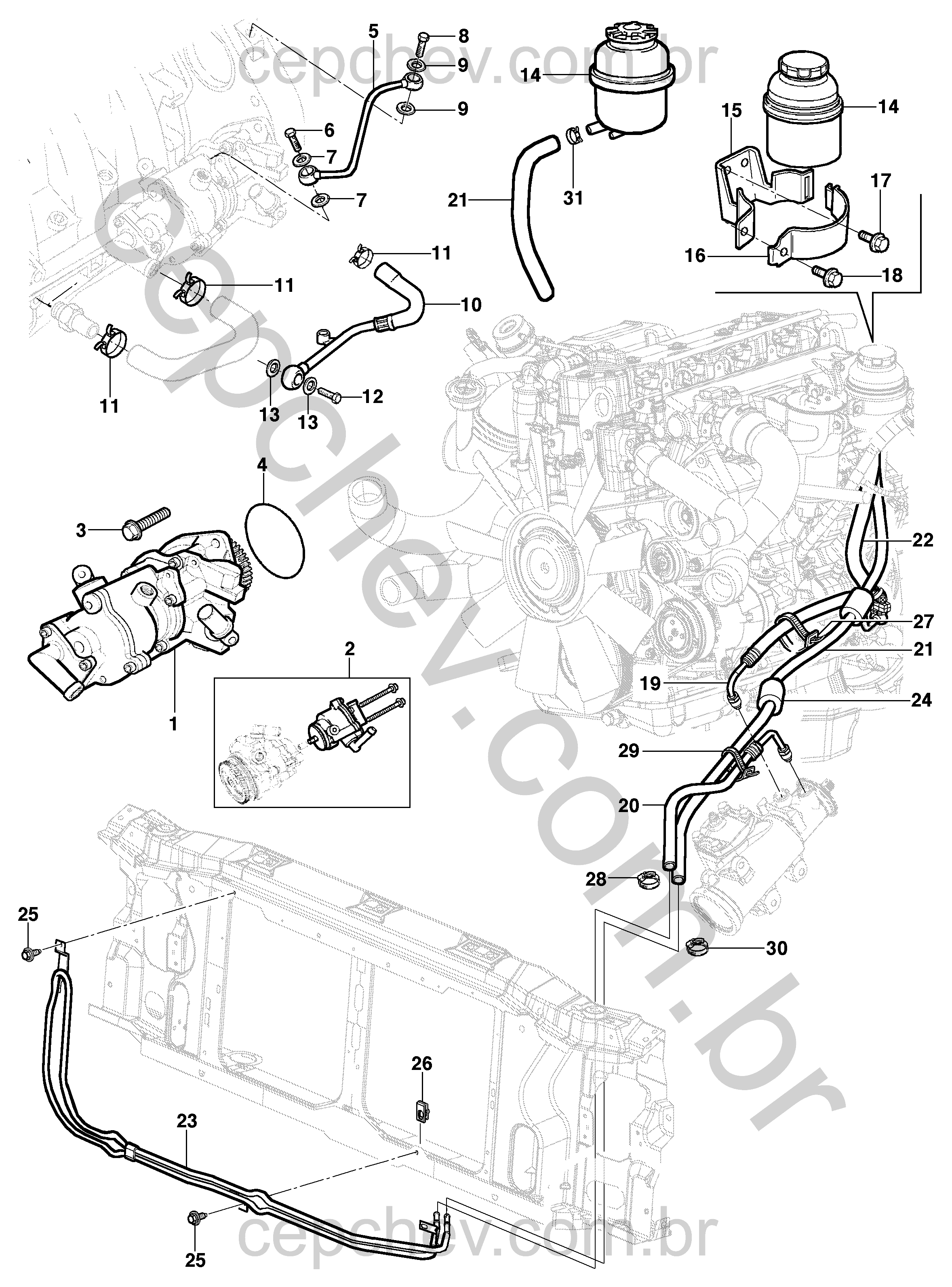 Bomba e linha da direção hidráulica para motor diesel MWM LJ6/LLK