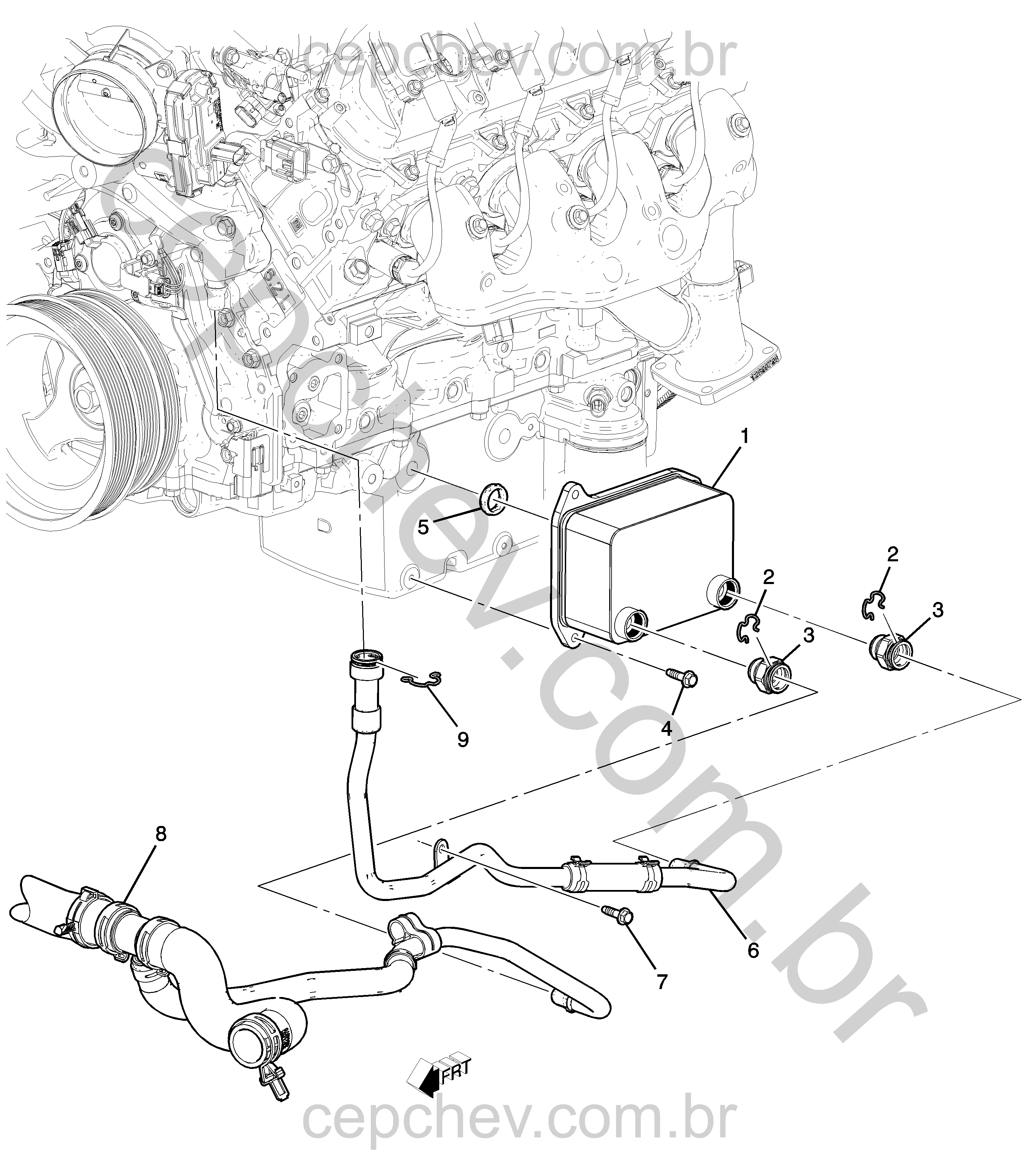Radiador de óleo do motor e tubulações (LT1/6.2-7)