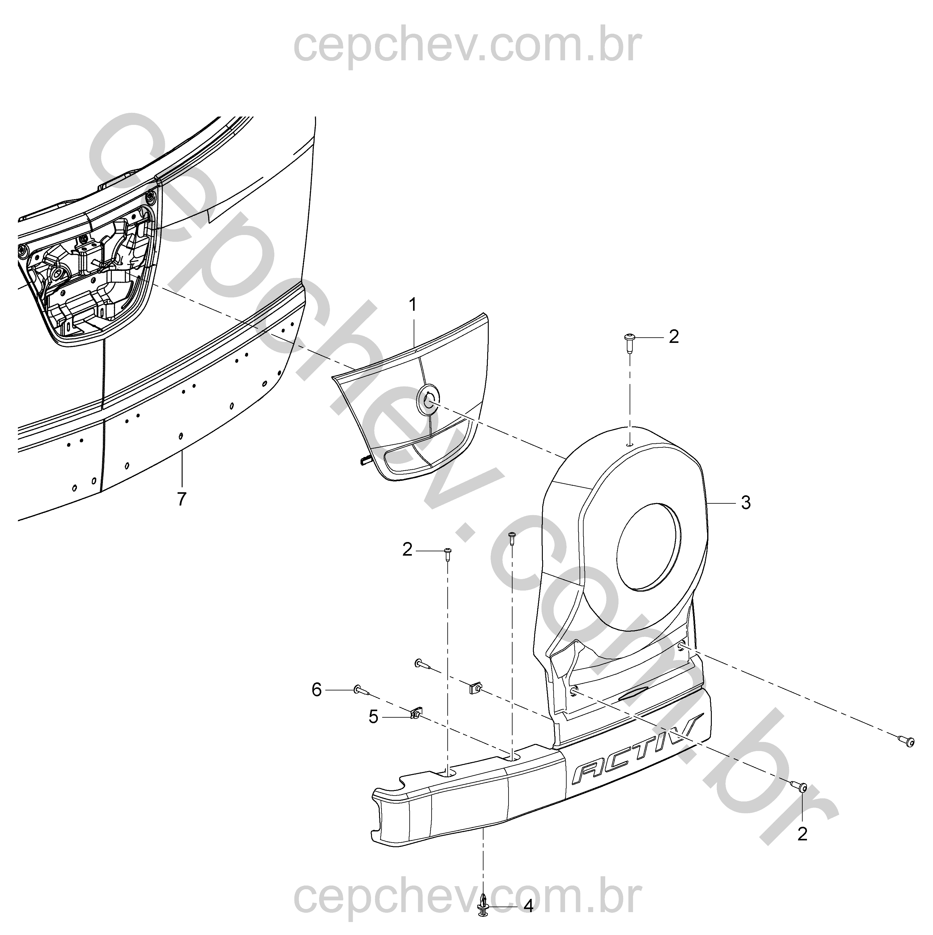 Molduras e peças da carroceria para roda reserva e tampa elevatória