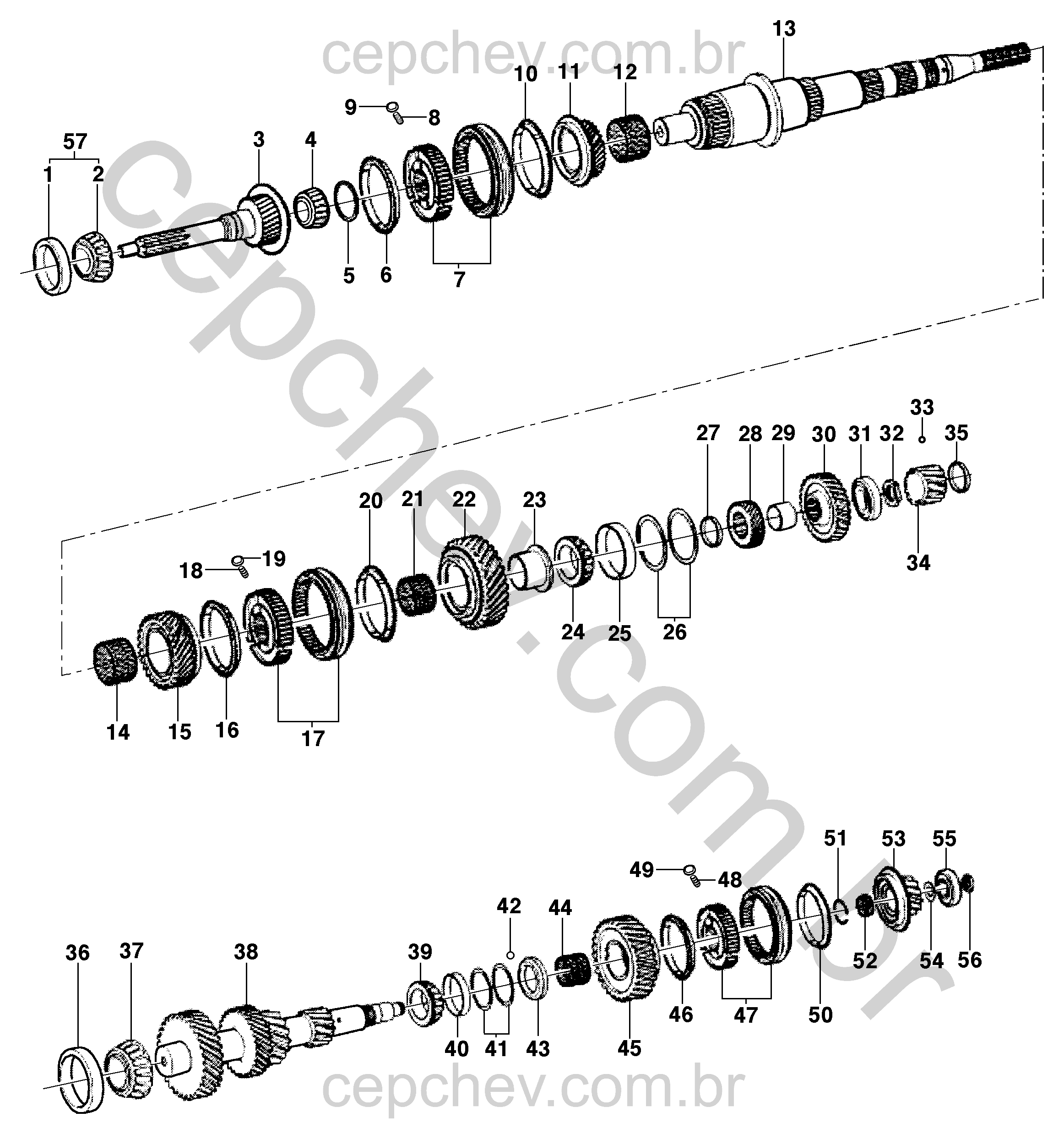 Componentes da transmissão do motor LJ6/LG3/LW9/LLK (2002)