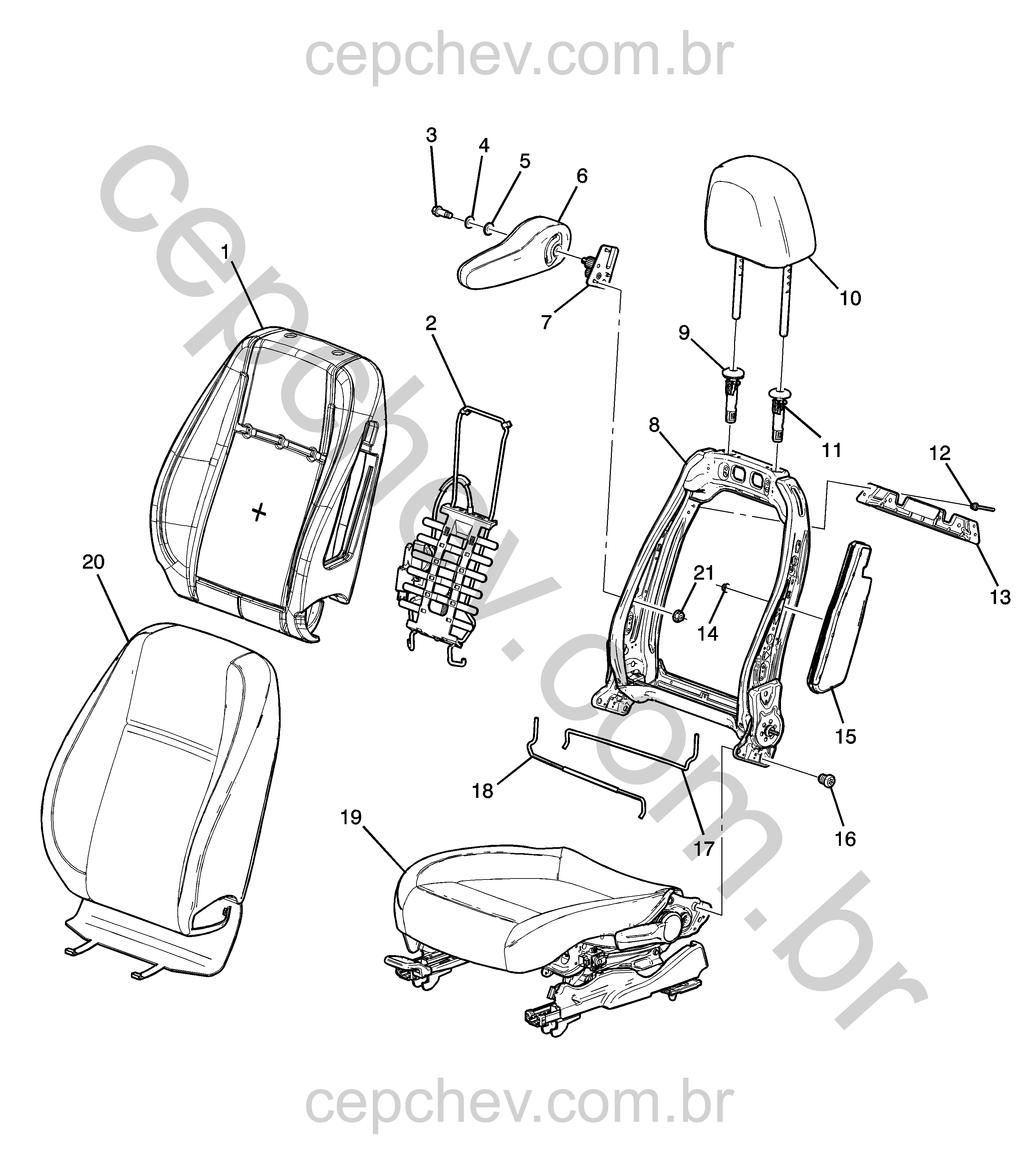 Conjunto banco dianteiro e traseiro com almofadas, encostos e airbags laterais