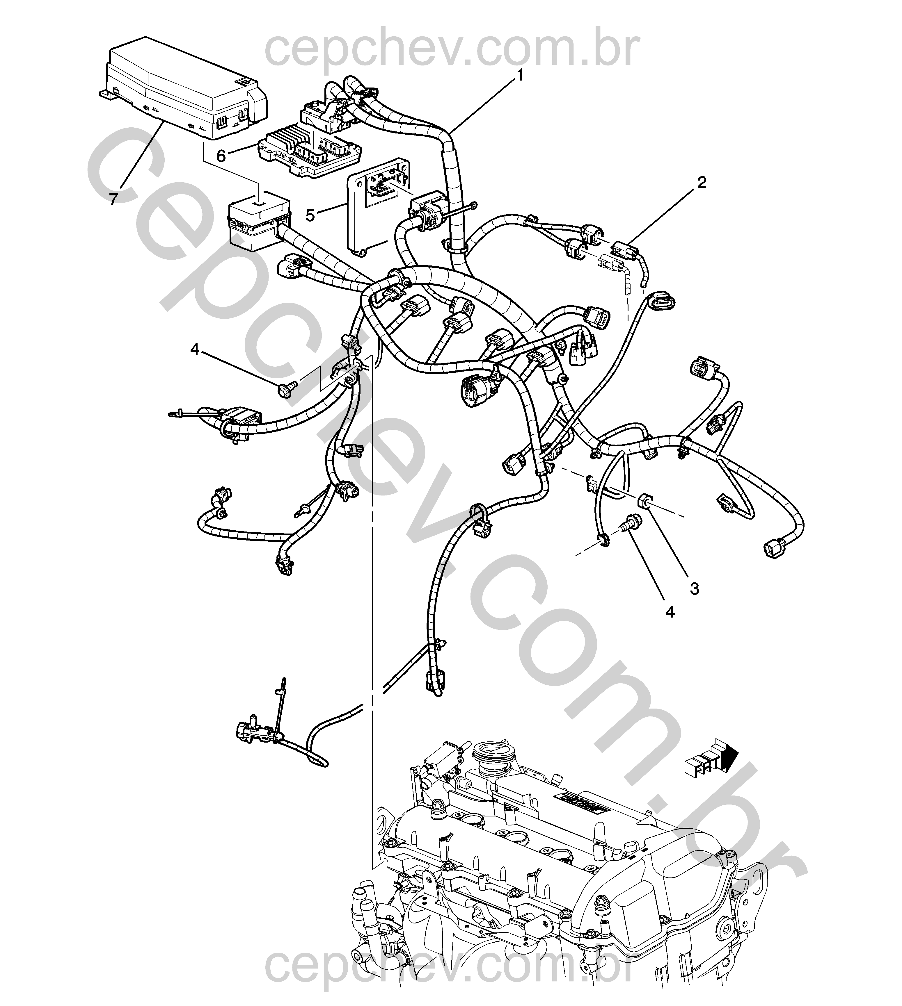 Chicote e módulos de controle do motor 2.4 (LE9)