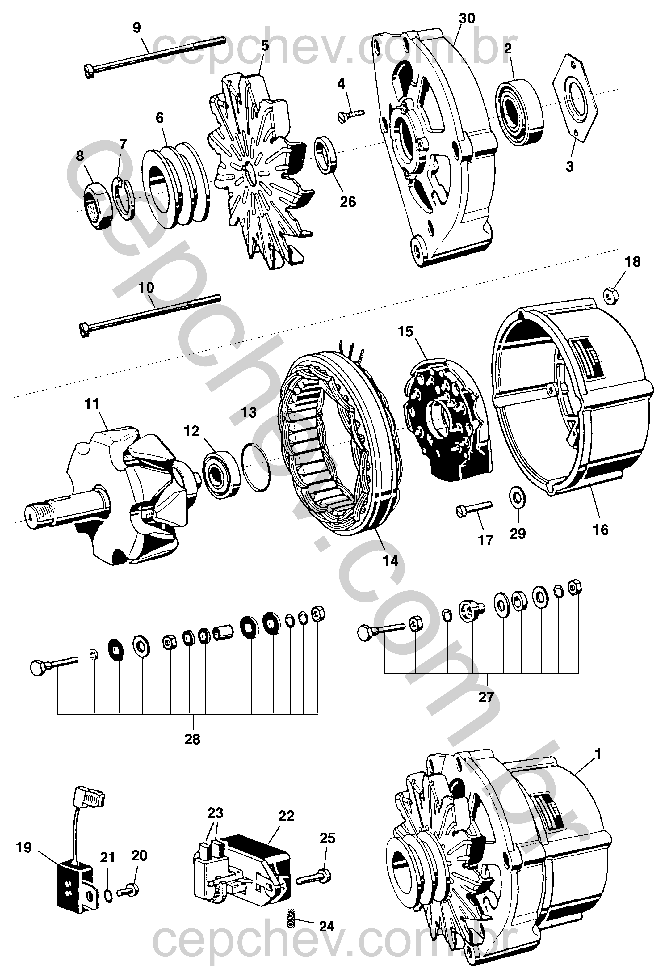 Alternador Bosch 75A para motor diesel L4A Maxion e peças relacionadas