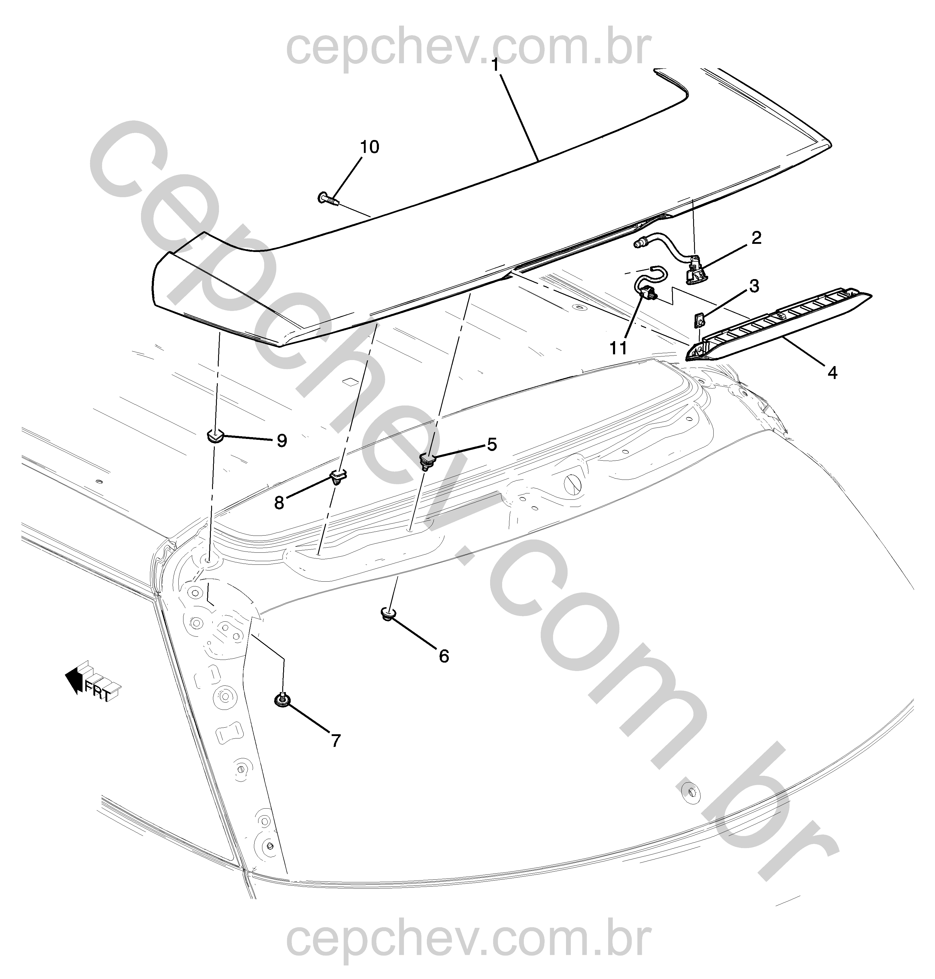 Spoiler traseiro, tampa do compartimento e acessórios relacionados