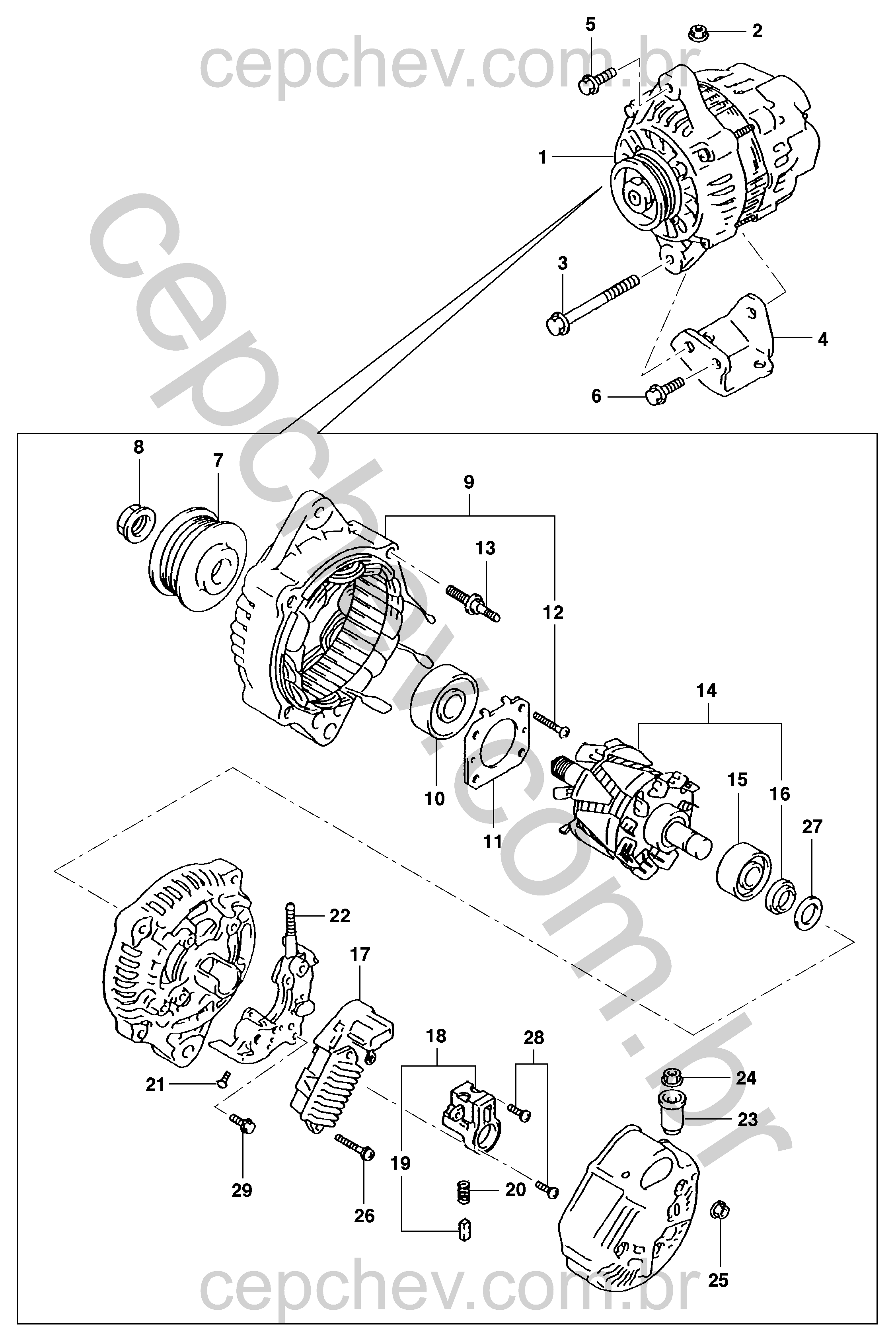 Alternador e componentes para motor gasolina (2007)