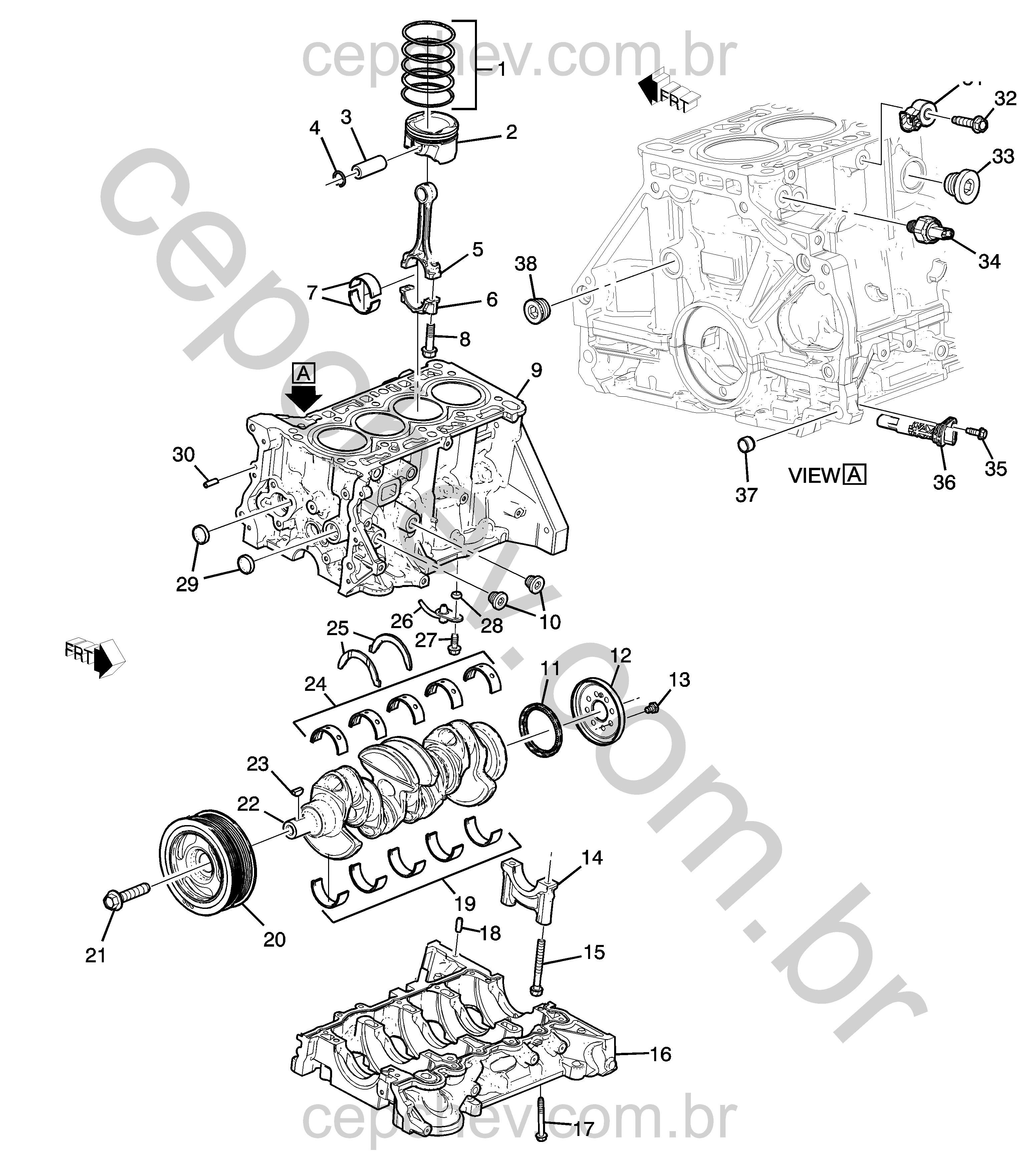 Bloco de cilindros 1.4L e peças relacionadas do motor L4 (LEX/1.4P)