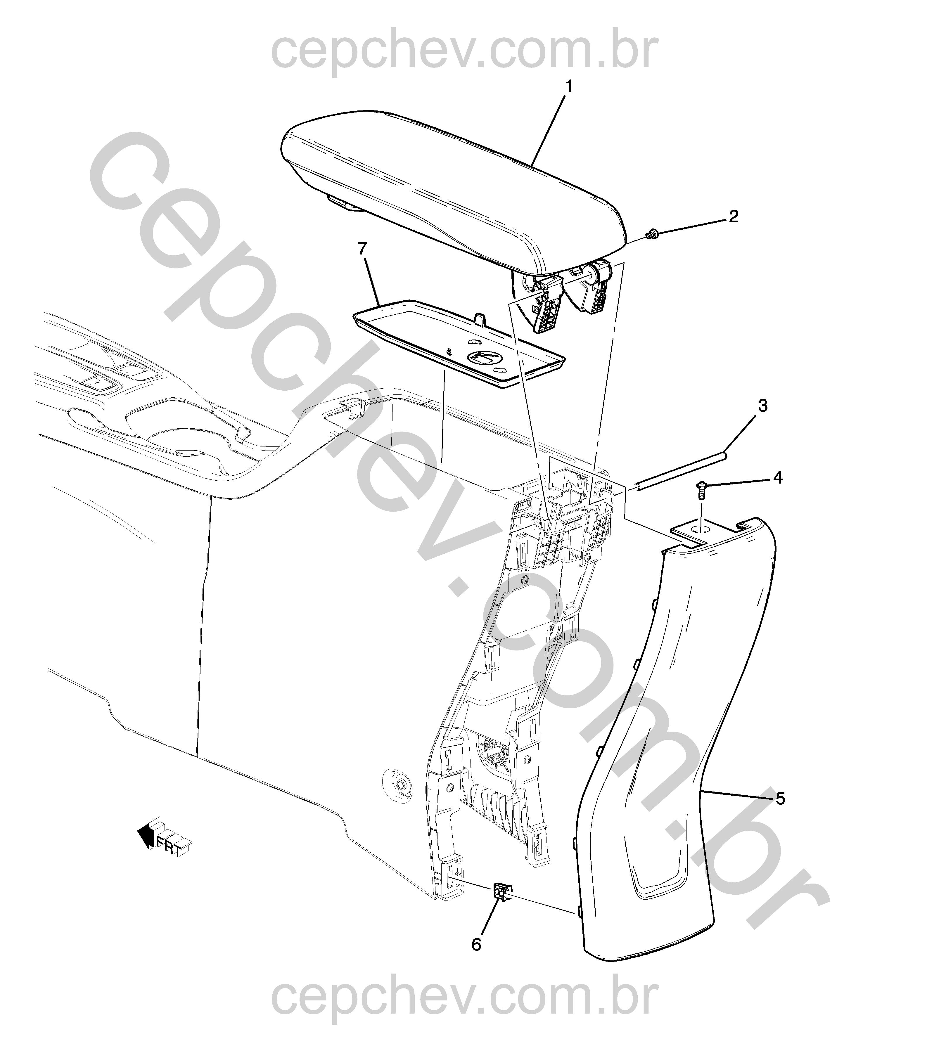 Console do assoalho com descanso de braço e painel traseiro (exceto receptáculo USS)