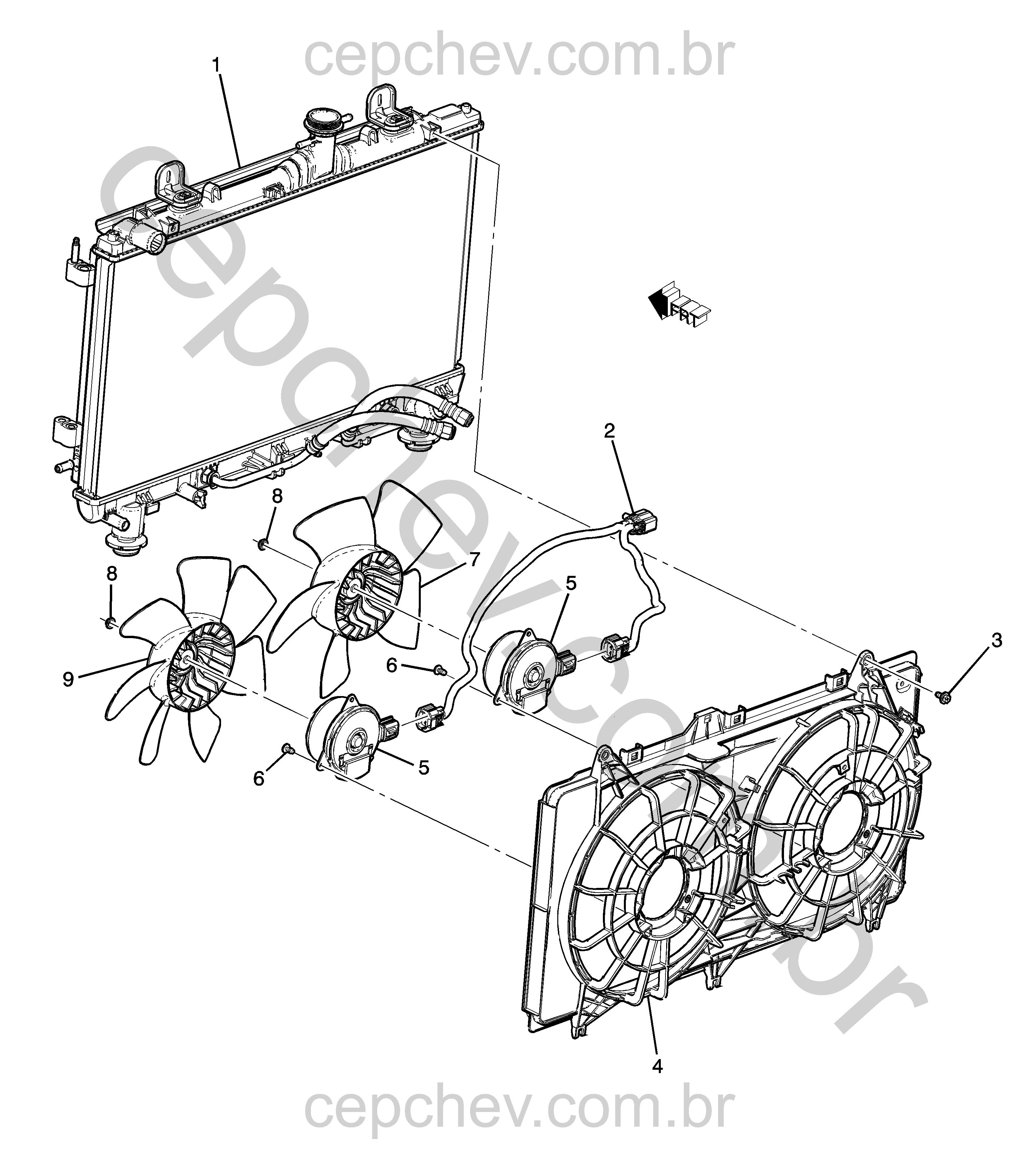 Ventoinha e componentes do sistema de arrefecimento do motor (L99/6.2J)