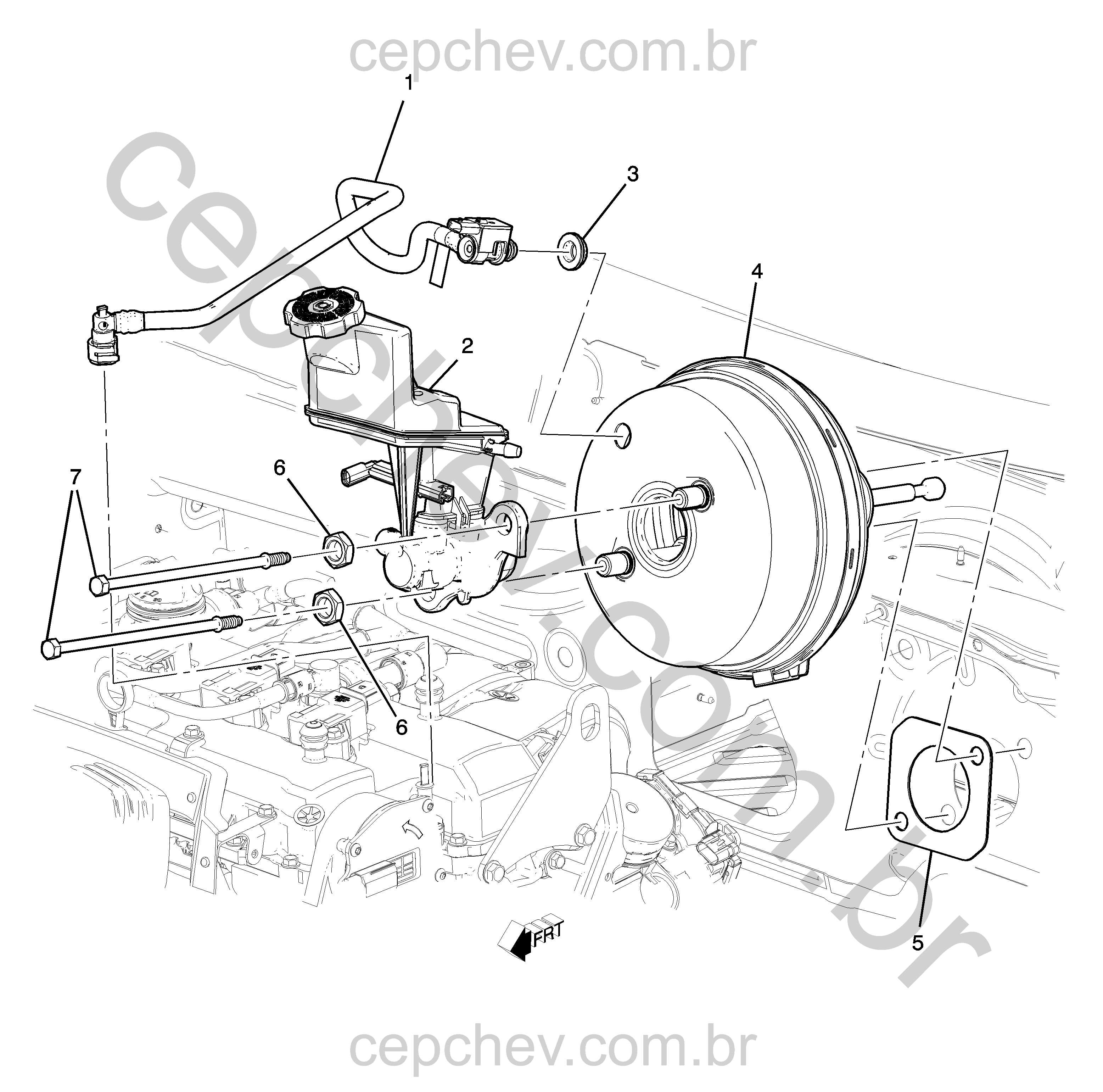 Montagem do servomotor e cilindro mestre do freio (LTG/2.0X) (2018–2019)