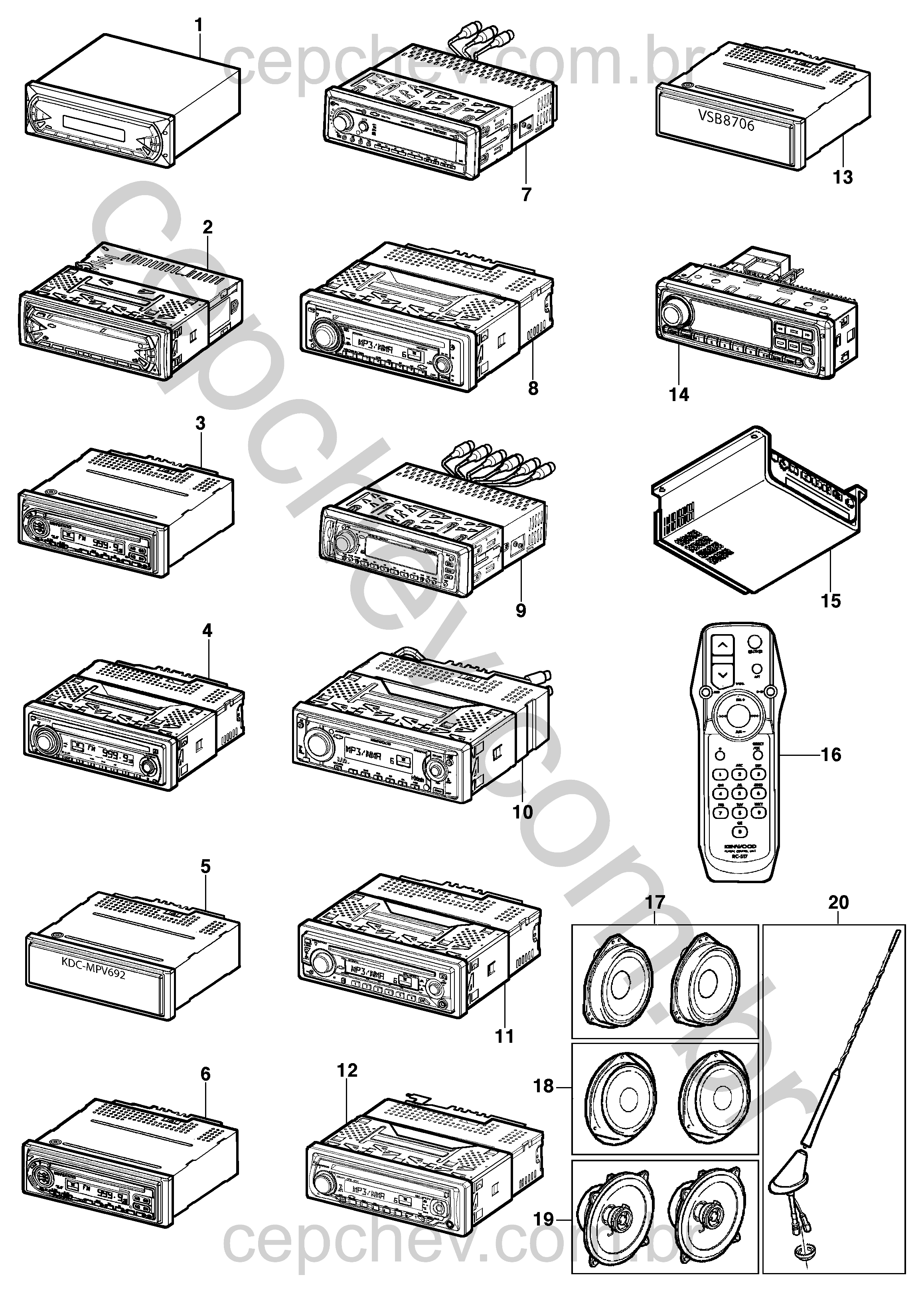 Sistema de áudio com rádio AM/FM, CD, MP3, USB e alto-falantes opcionais