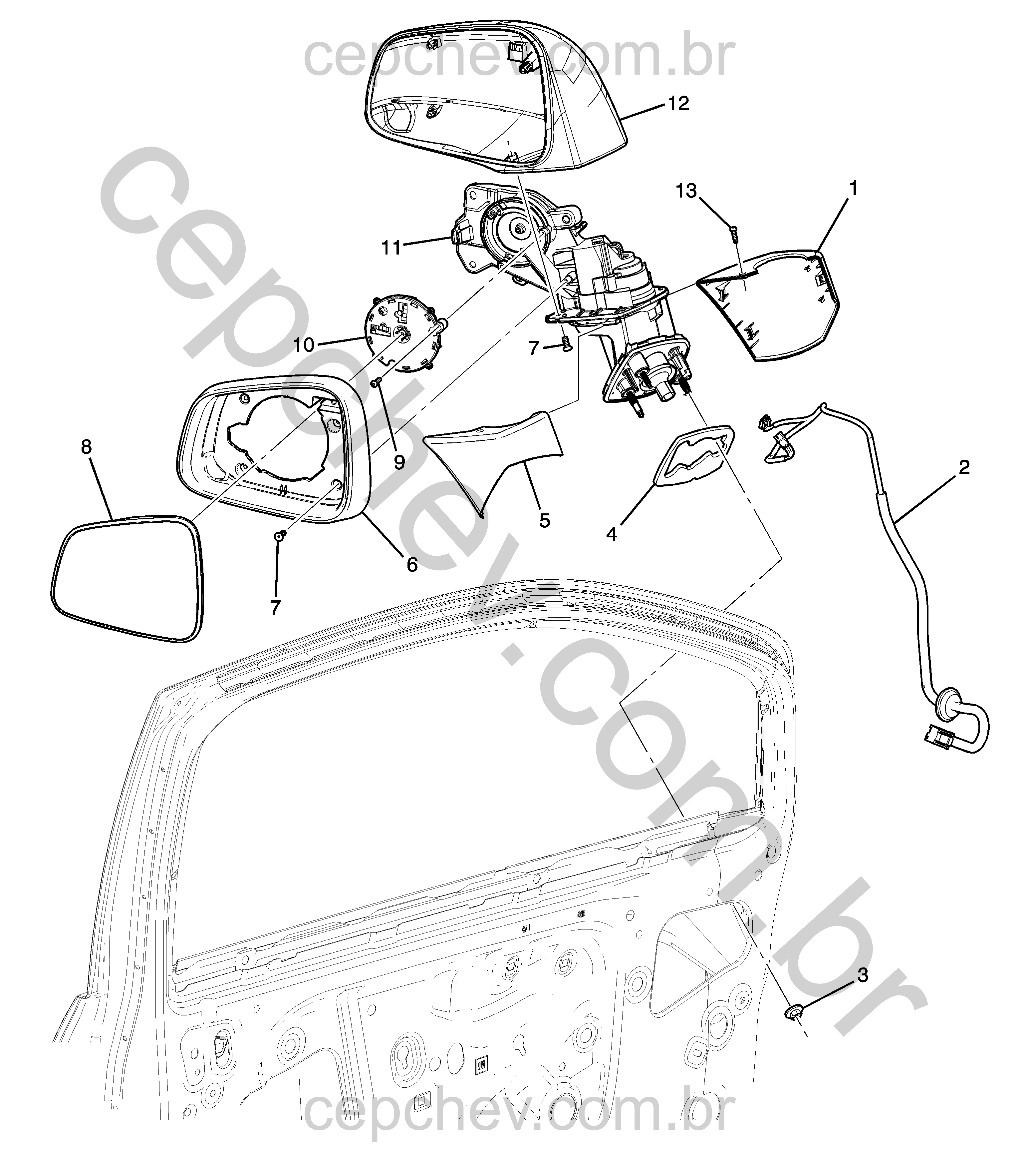 Espelho e retrovisor externo (2014) com motor, moldura e acessórios completos