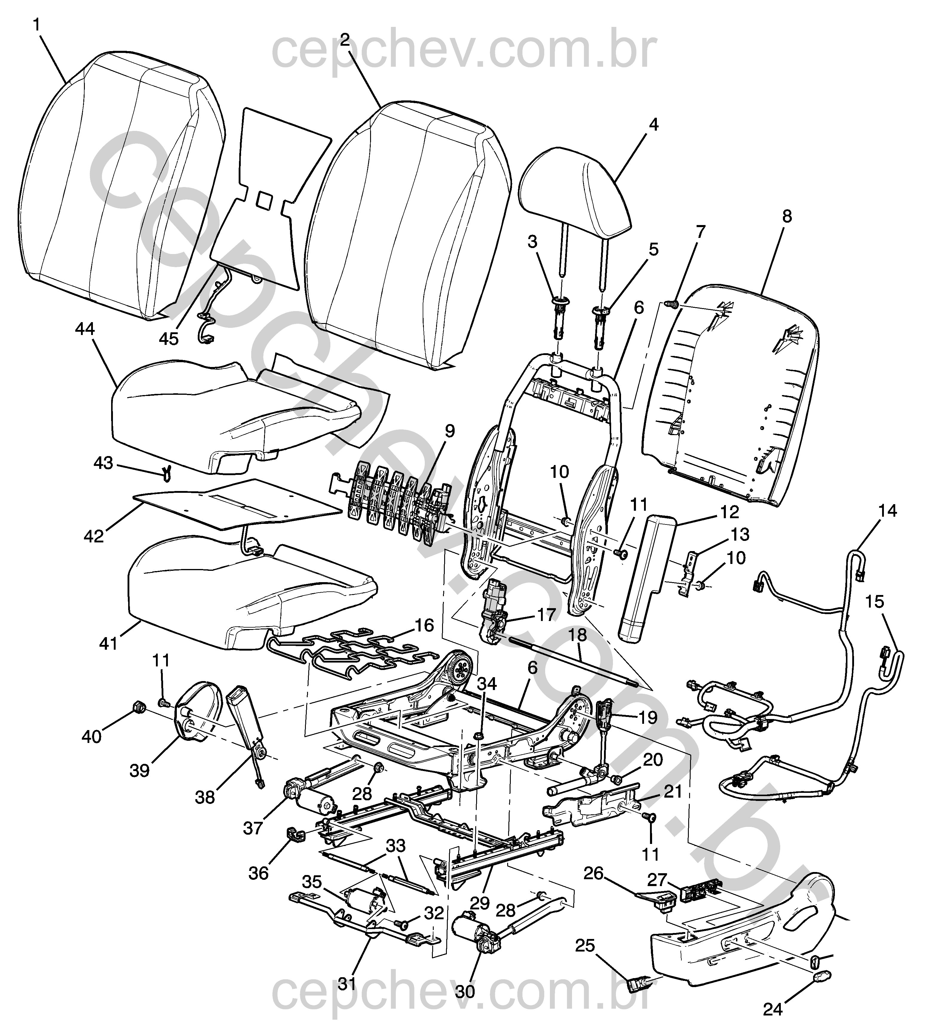 Conjunto banco motorista (2011–2012) com ajustes, airbag e aquecedor