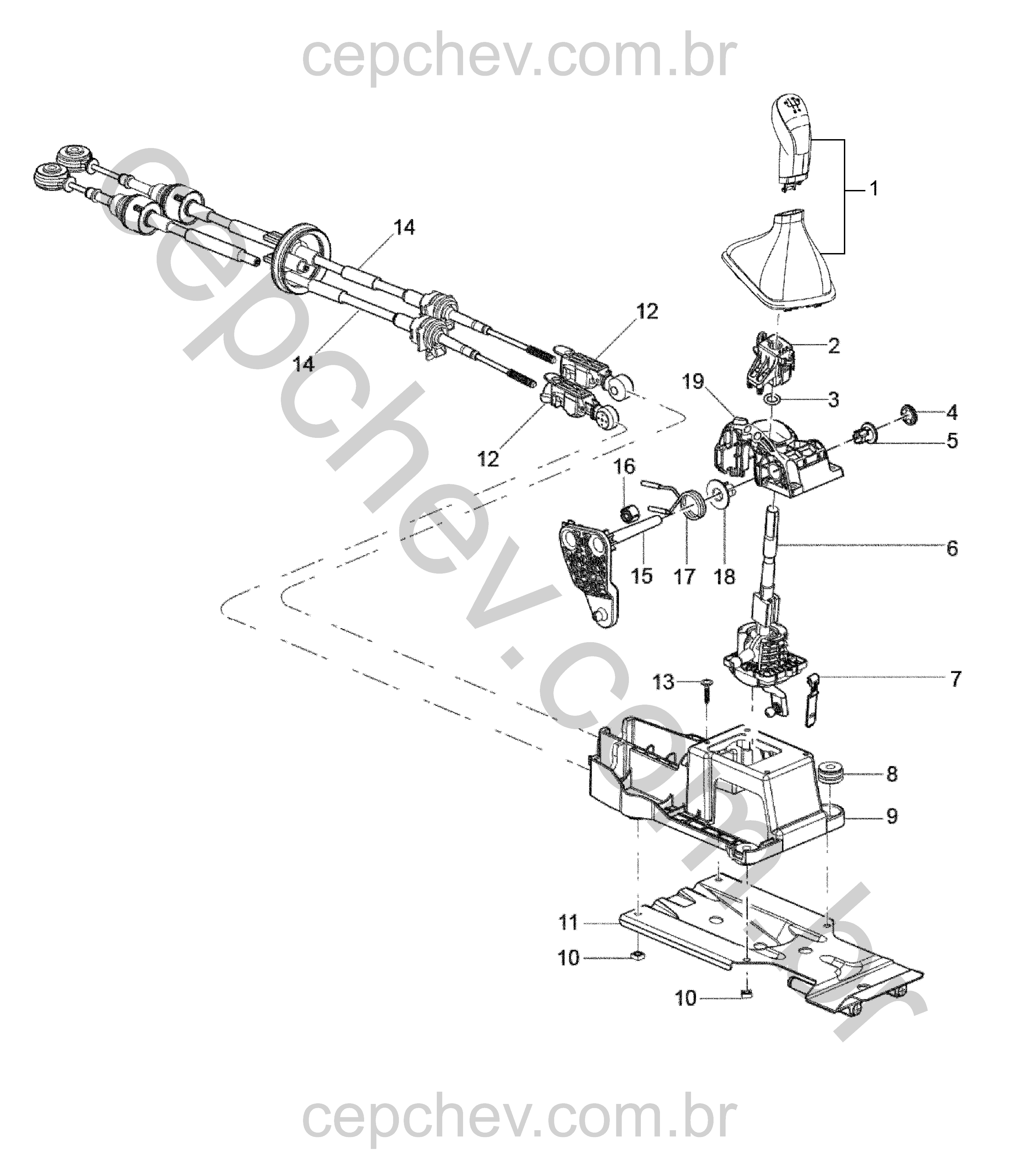 Transmissão manual alavanca e componentes (2018–2021) CF, CG80