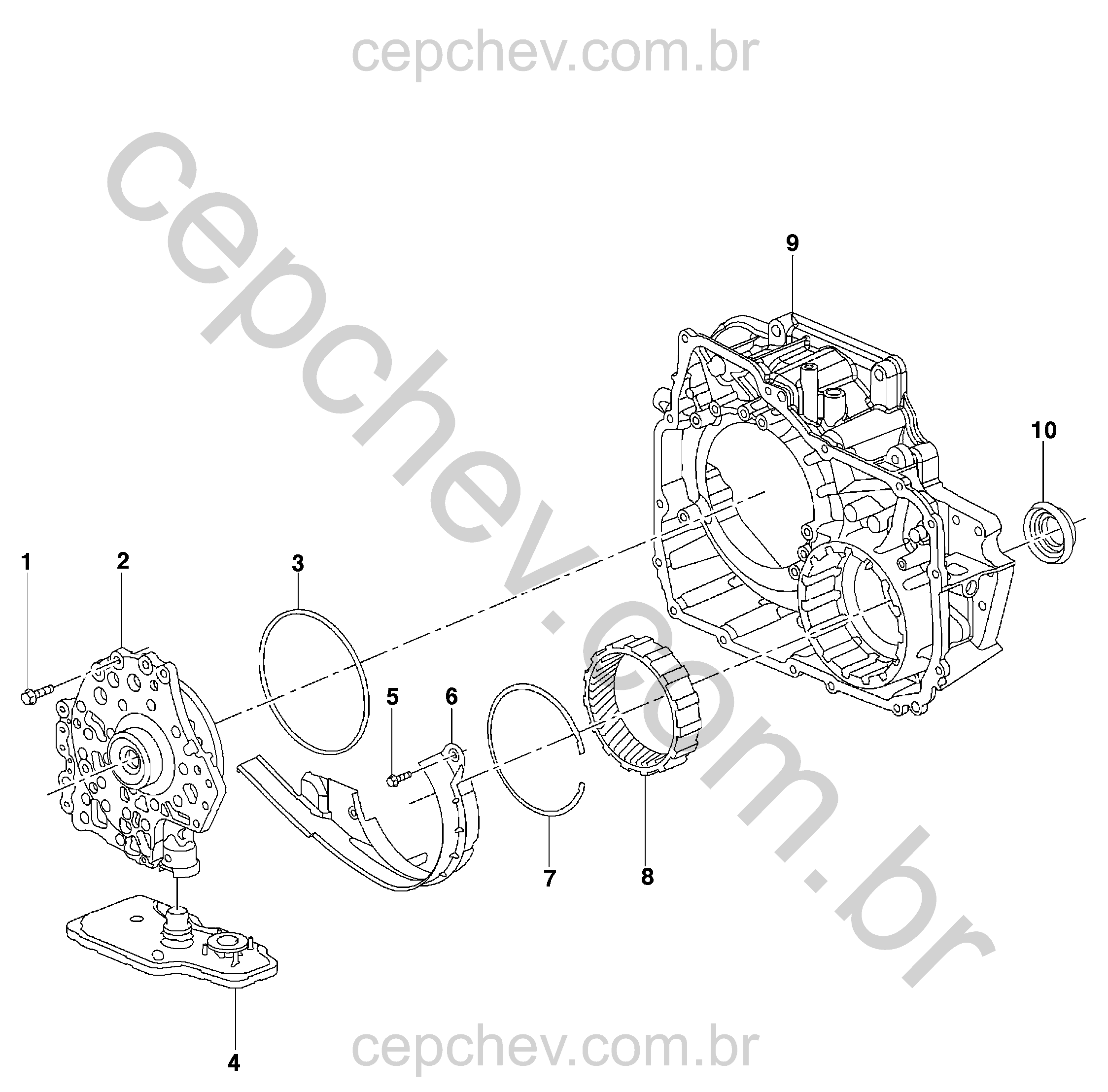 Transmissão automática com conversor de torque, bomba e diferencial dianteiro