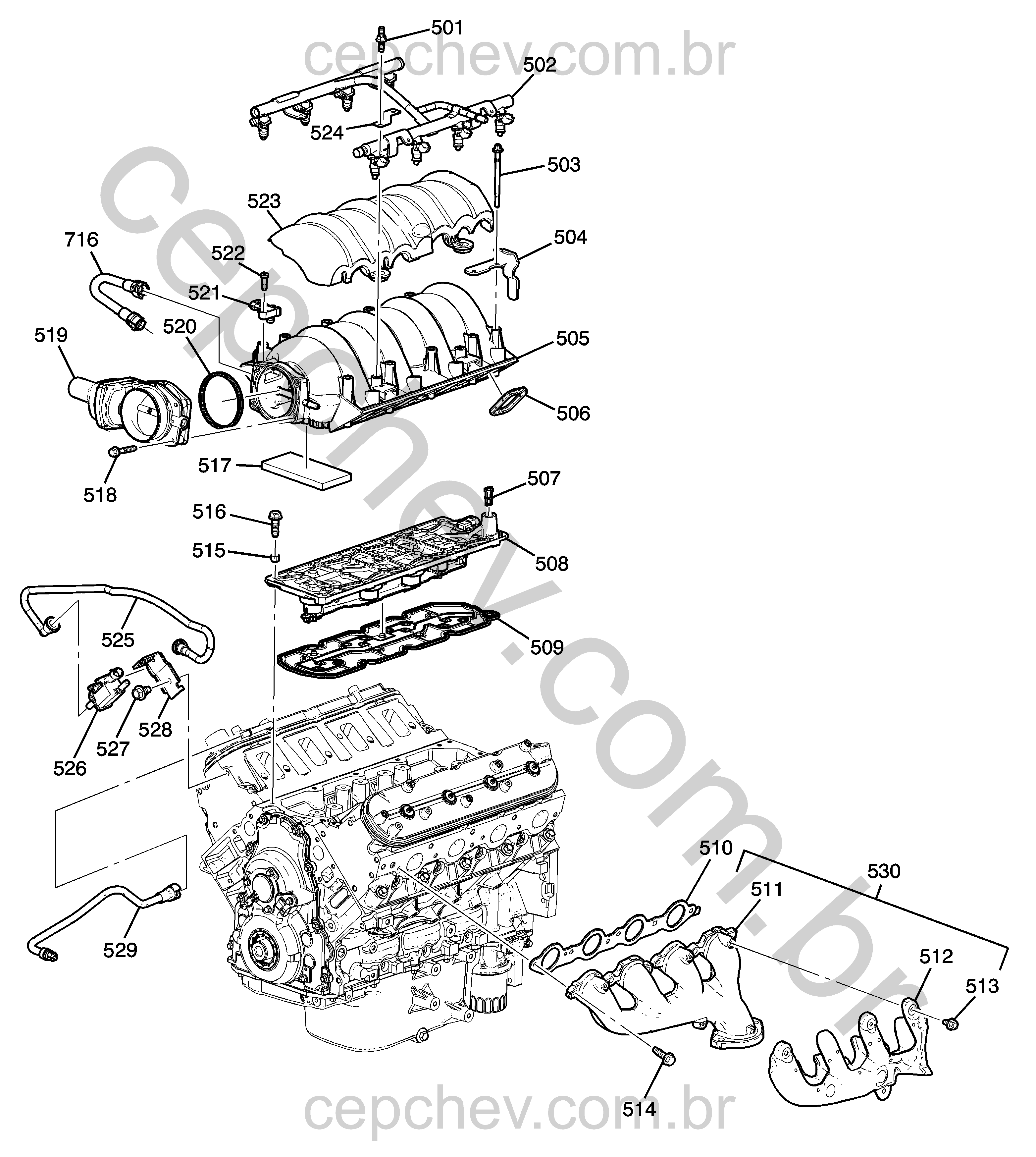 Coletor e peças relacionadas do motor 6.2L V8 (L99)