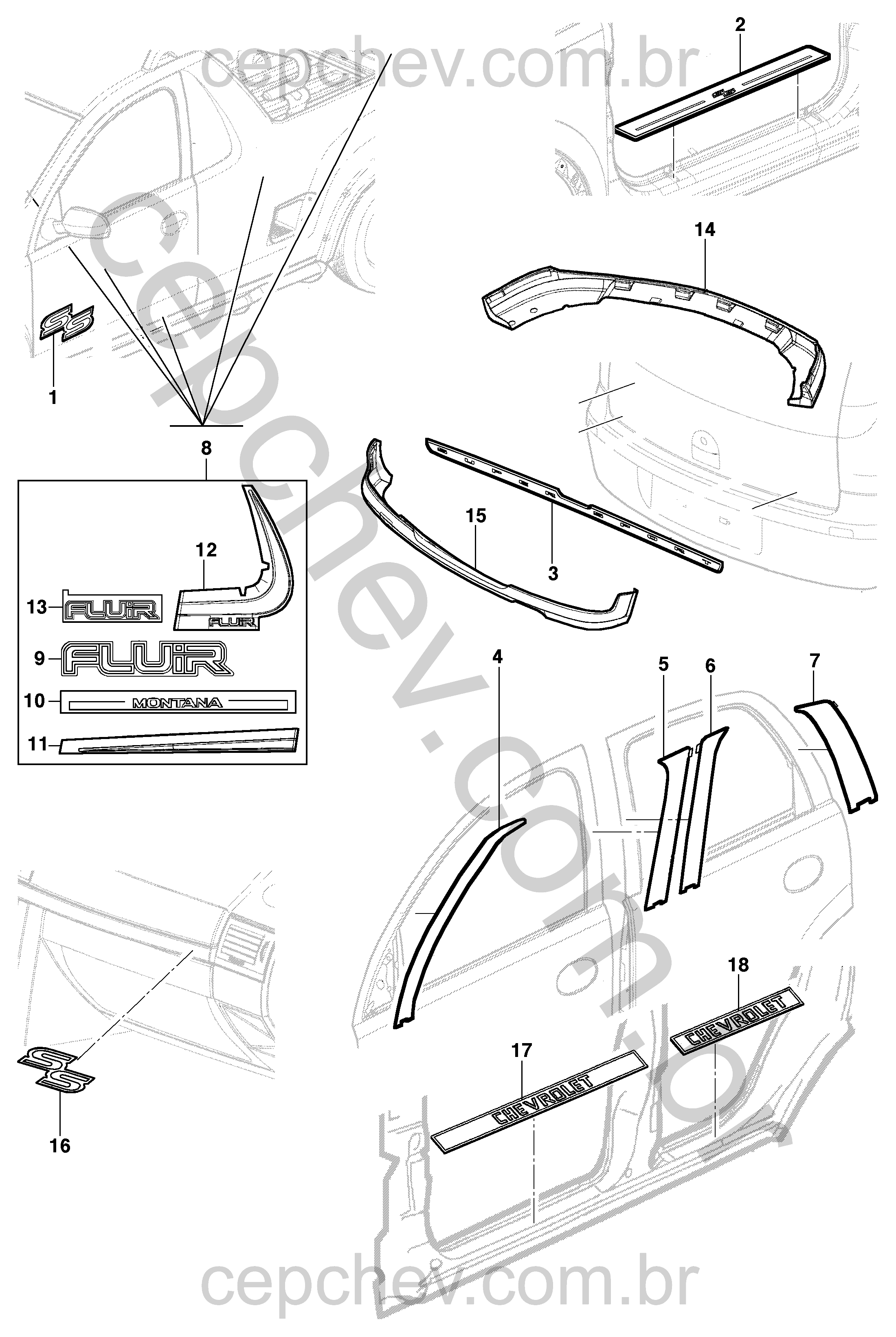 Emblemas e placas decorativas para portas, carroçaria e painel