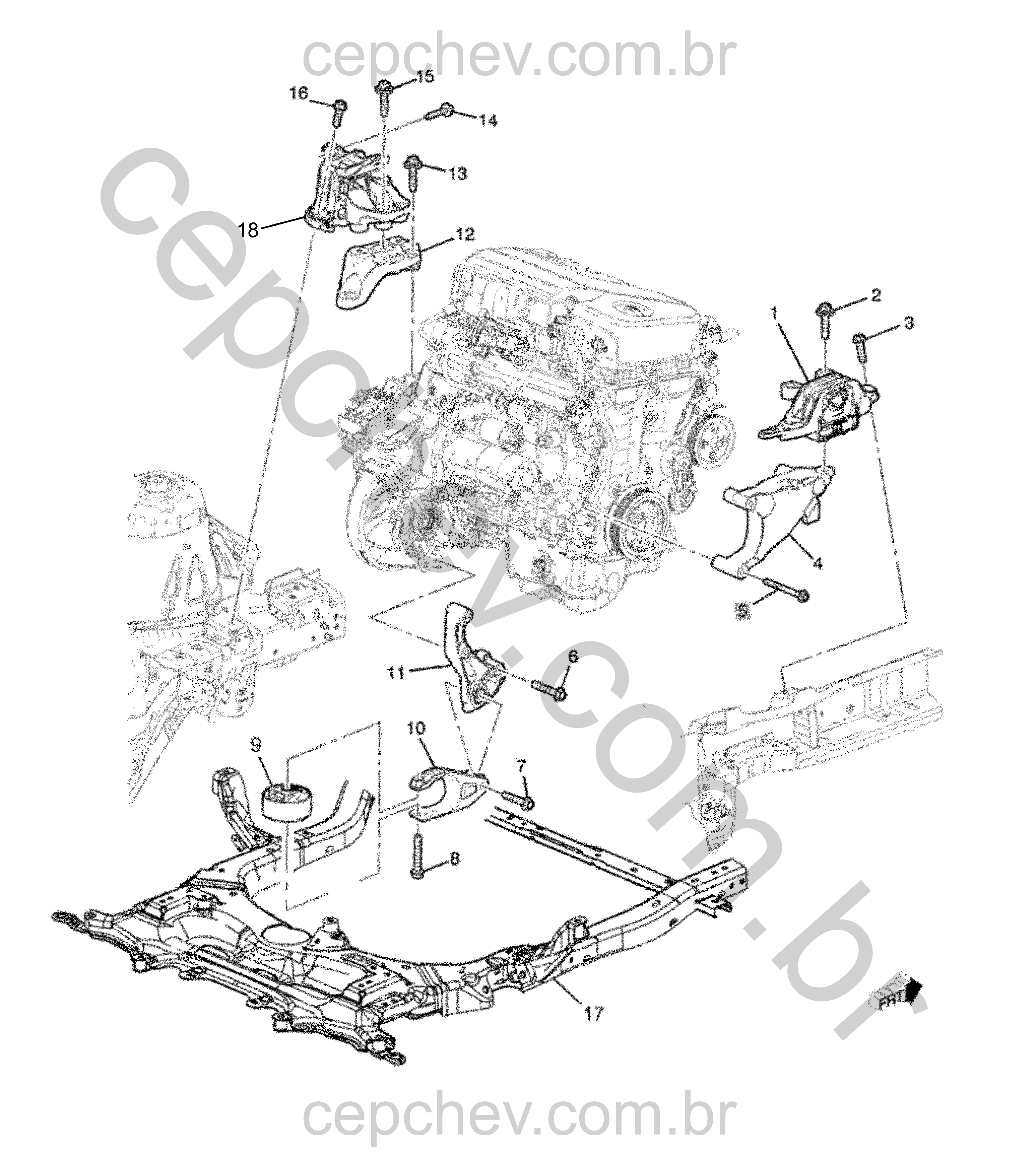 Montagem e suporte do motor e transmissão manual (MM3)