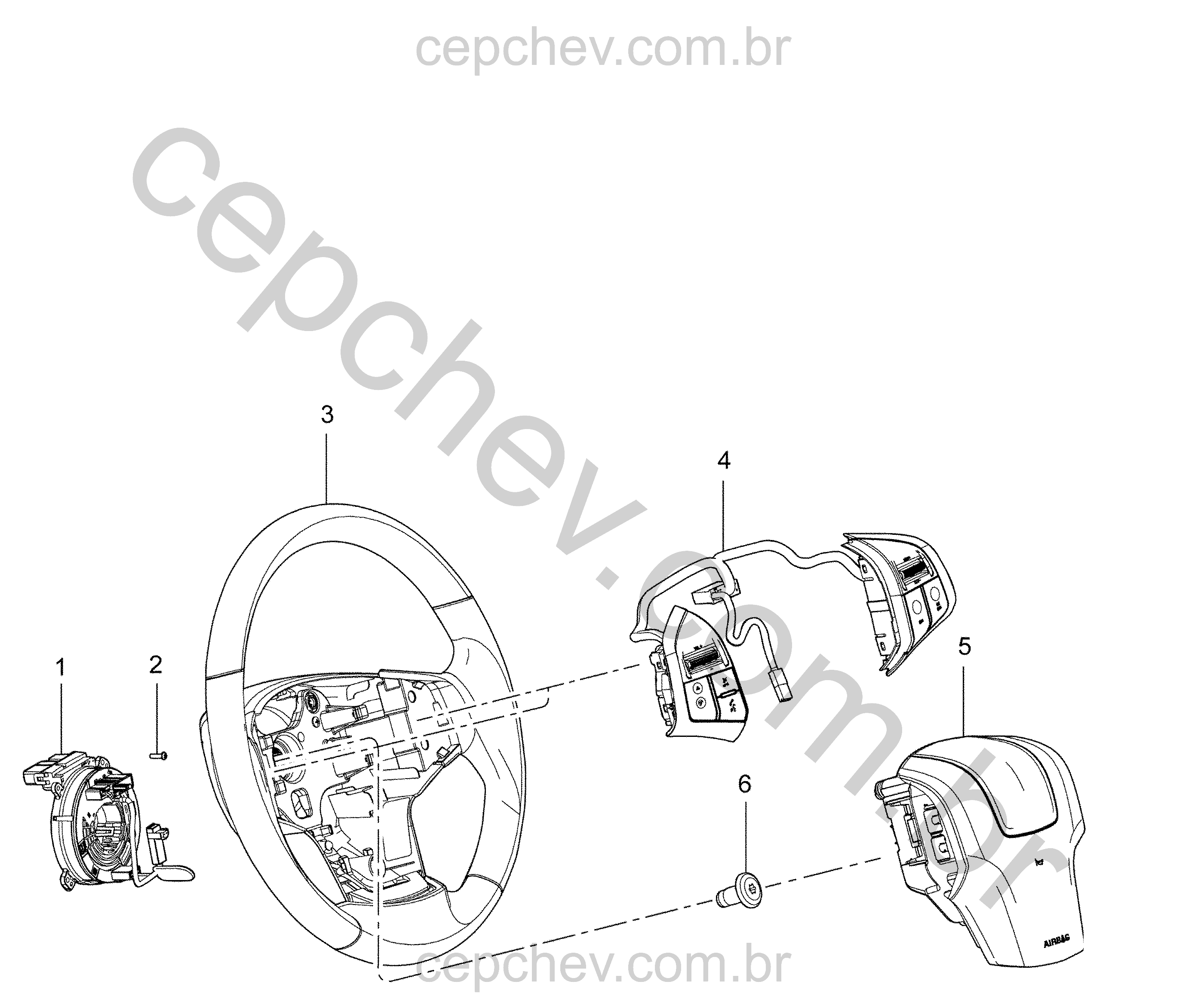Volante e controle de velocidade de cruzeiro com airbag e interruptores