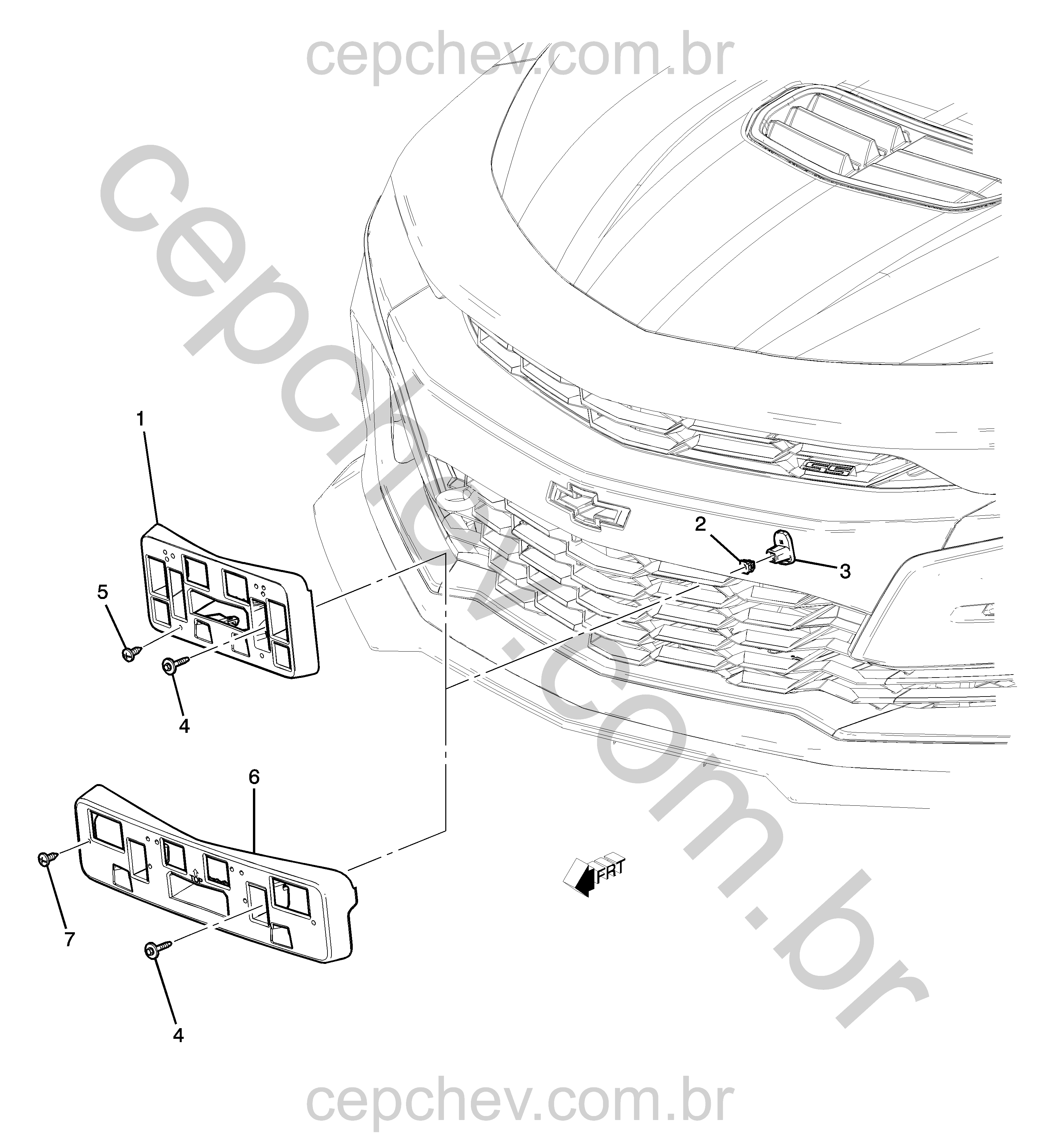 Fixação e suporte da placa dianteira (2019–2024) AJ, AK