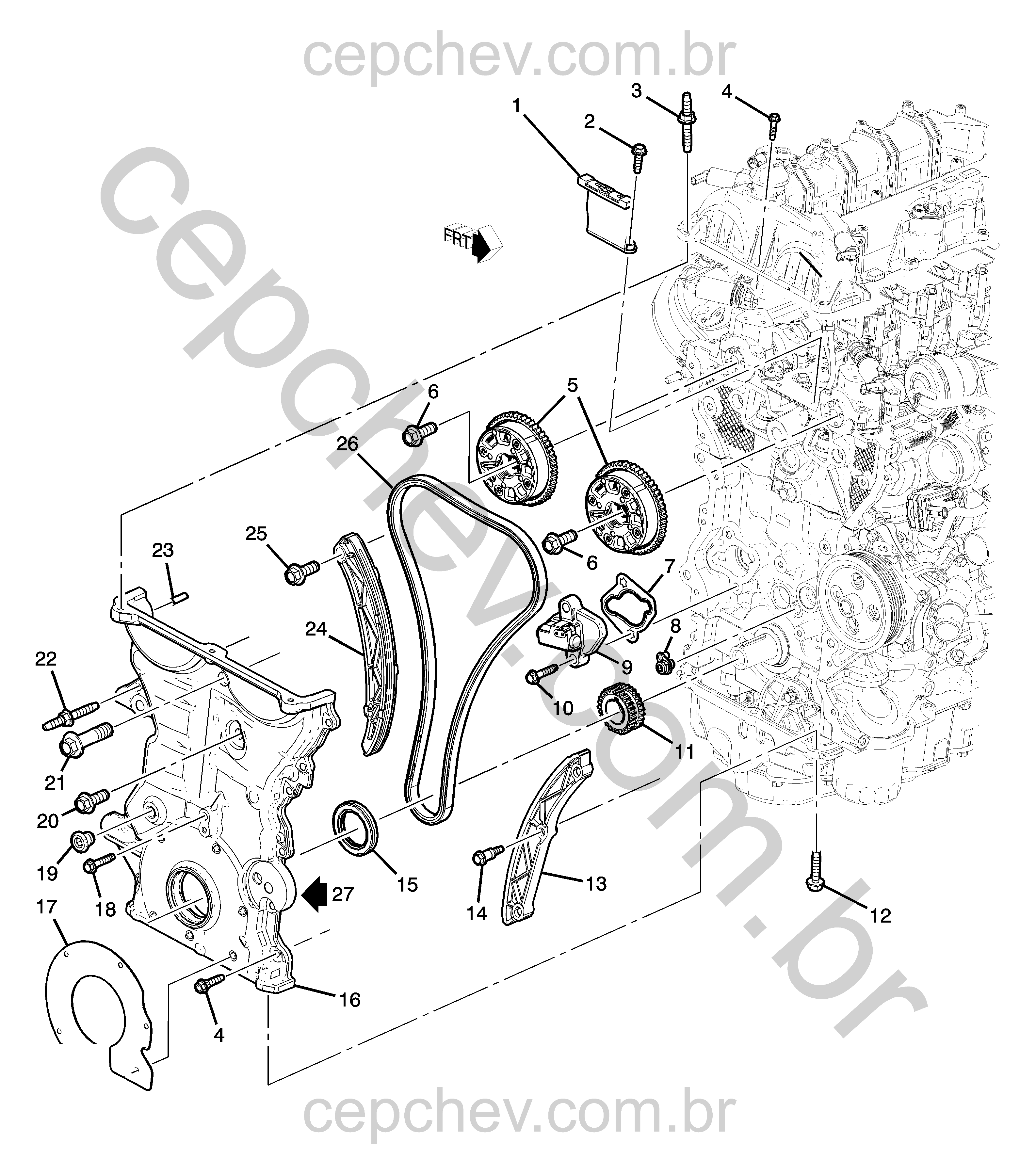 Conjunto motor 1.5L L4 cobertura dianteira e sincronização (LYT/1.5)