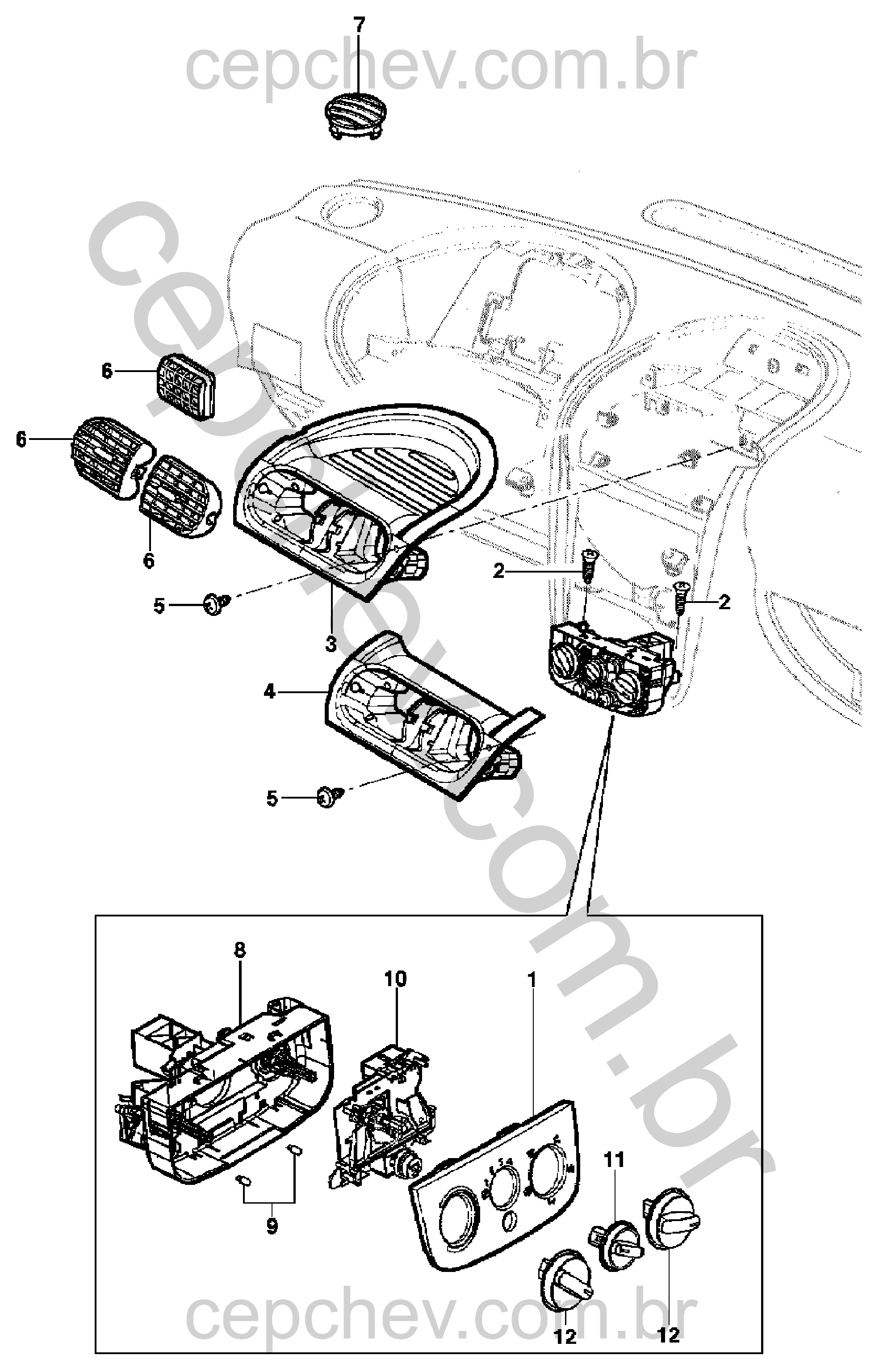 Controle de ventilação, aquecedor e ar-condicionado para sedan, hatch e pick-up
