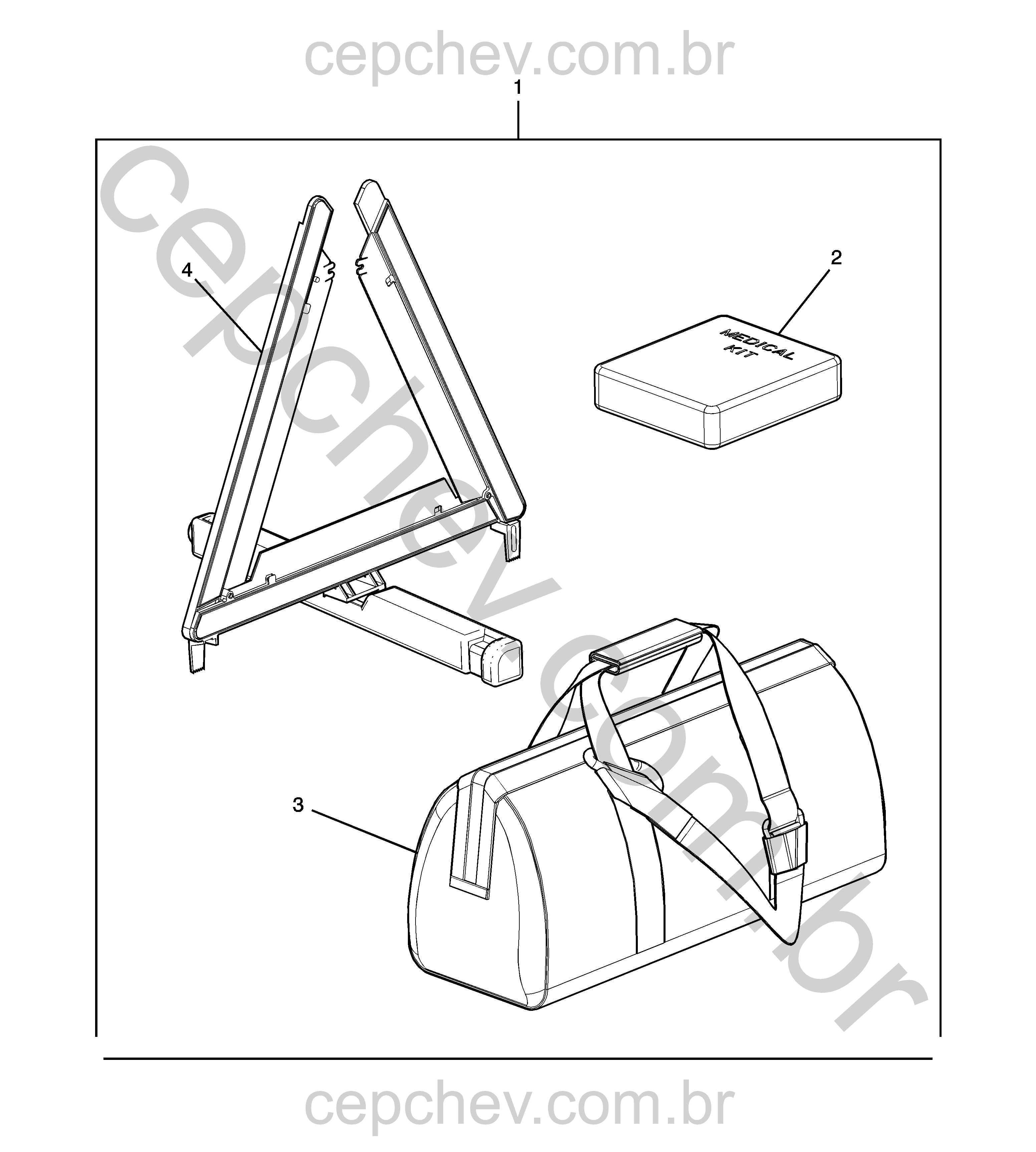 Kit acessórios e segurança (2016–2024) com itens para veículo e ocupante