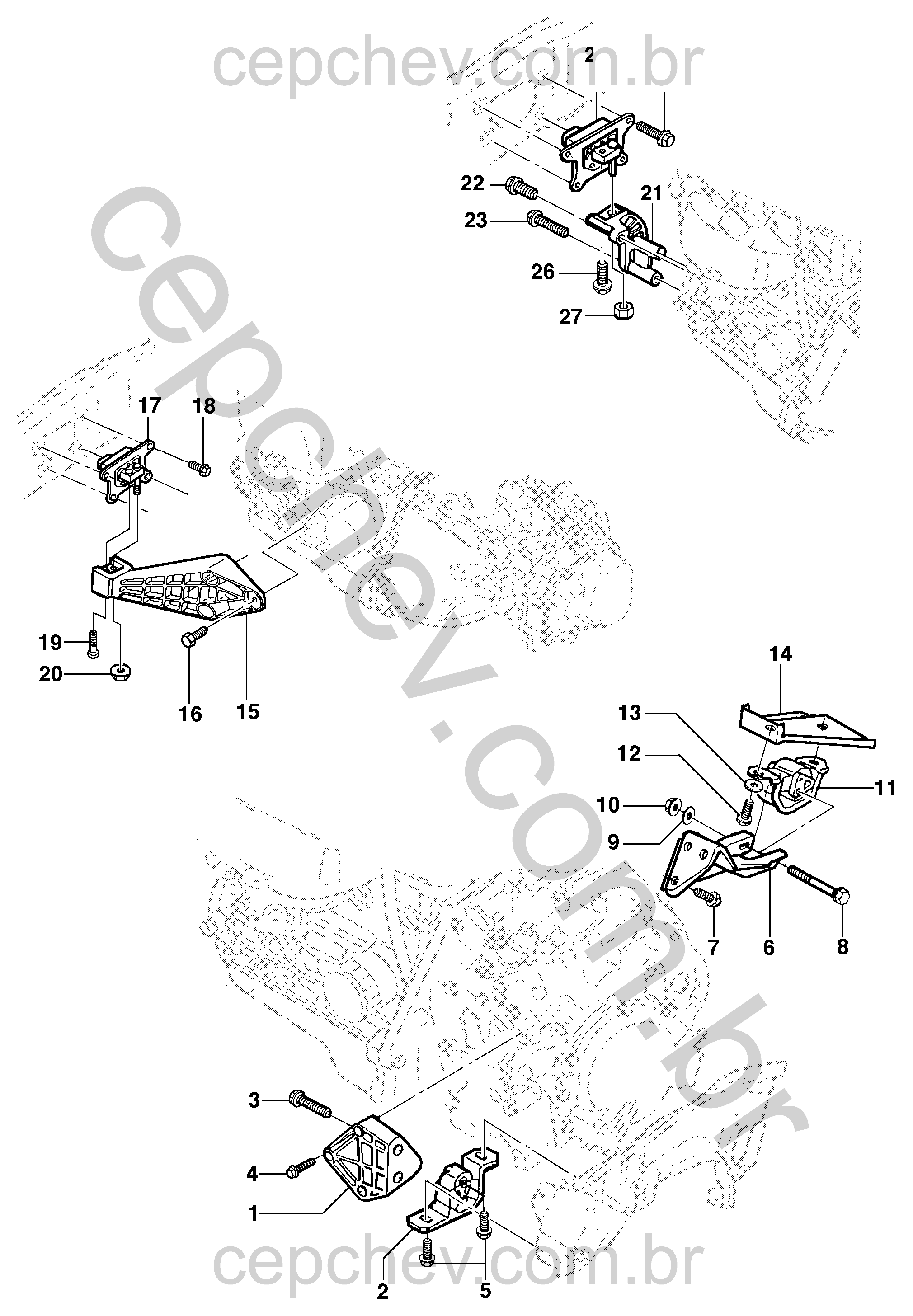 Fixação e suportes do motor e transmissão automática