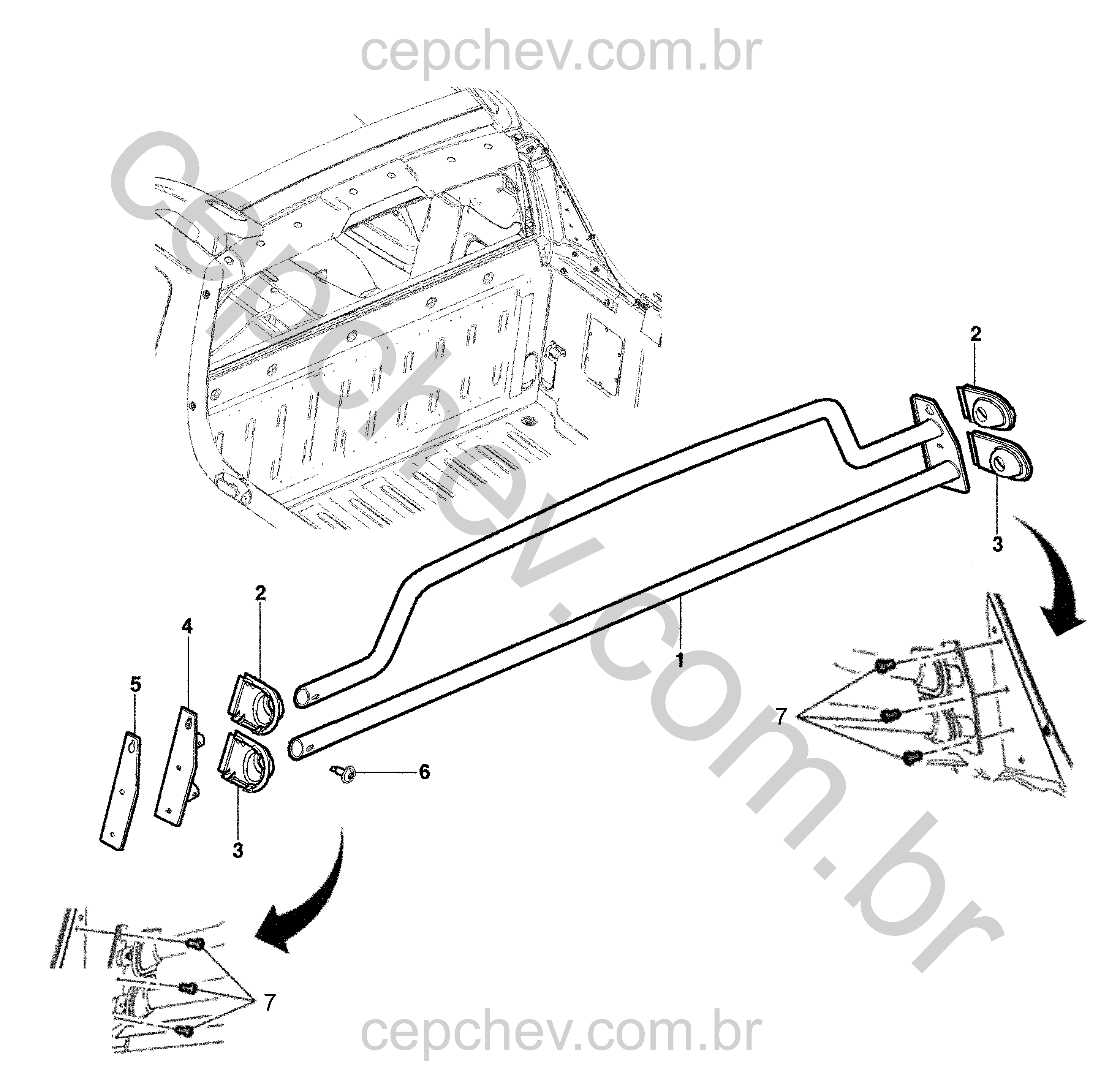 Moldura e protetor da janela traseira com vedação e suporte lateral