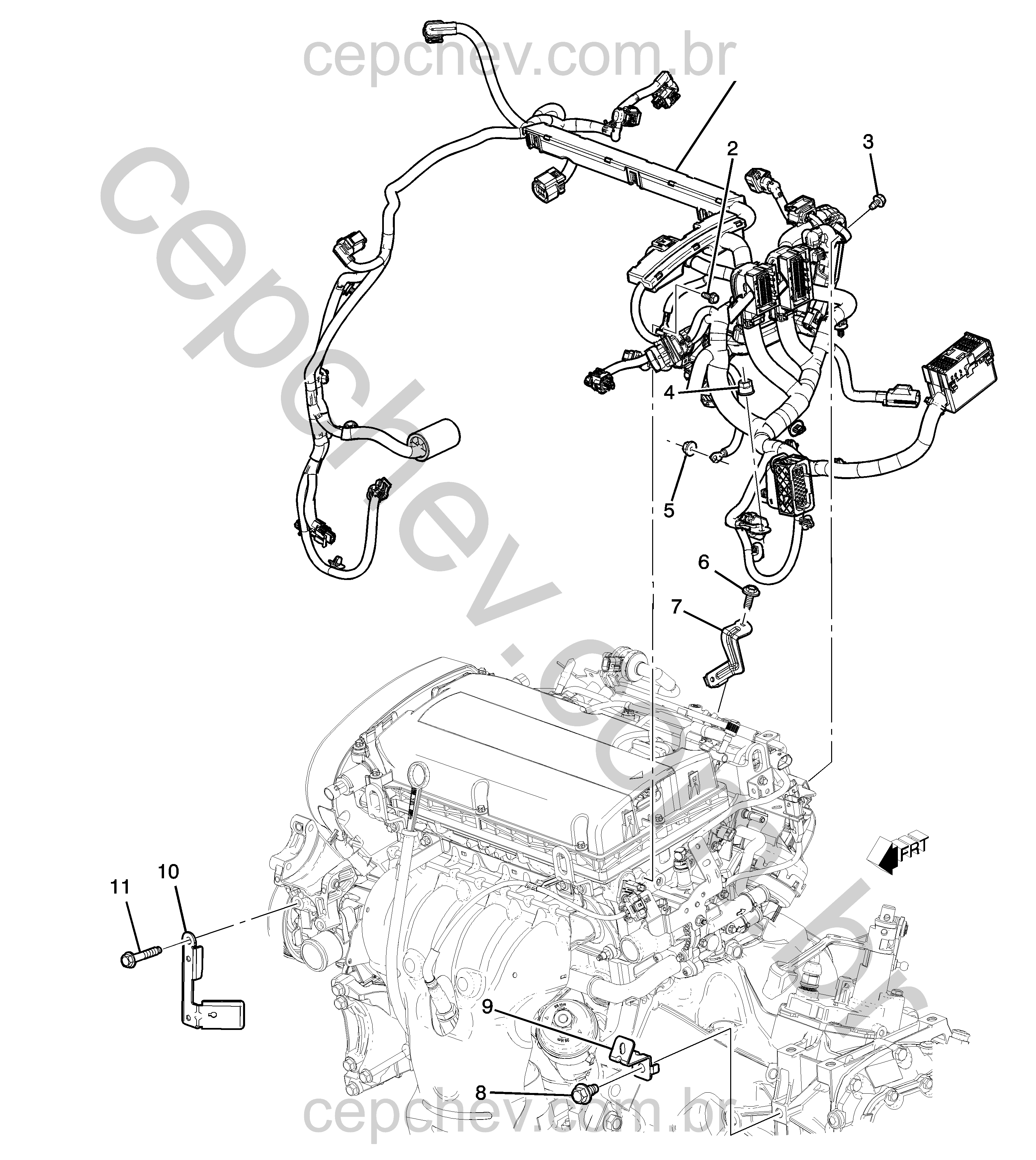 Chicote e suportes do motor 1.8W manual (LFH/MFH)