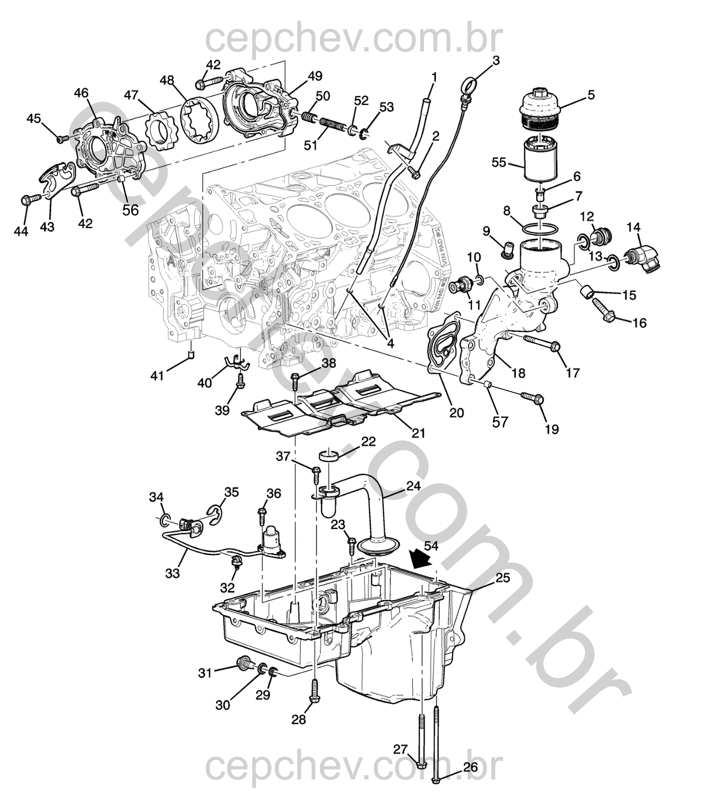 Conjunto motor 3.6L L6 com cárter, bomba e filtro de óleo (LY7, LFX)