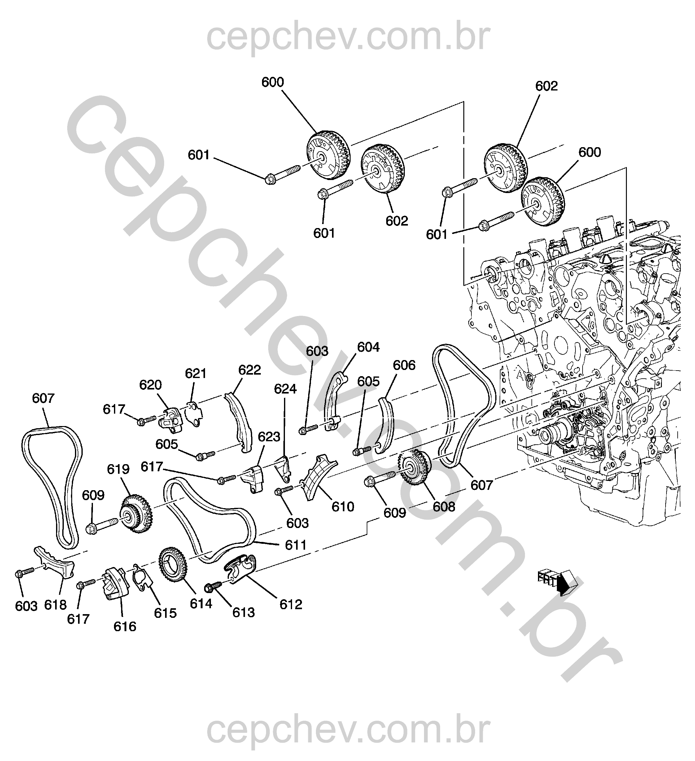 Motor 3.0 V6 corrente e tensionador de sincronismo (LFW/3.0)