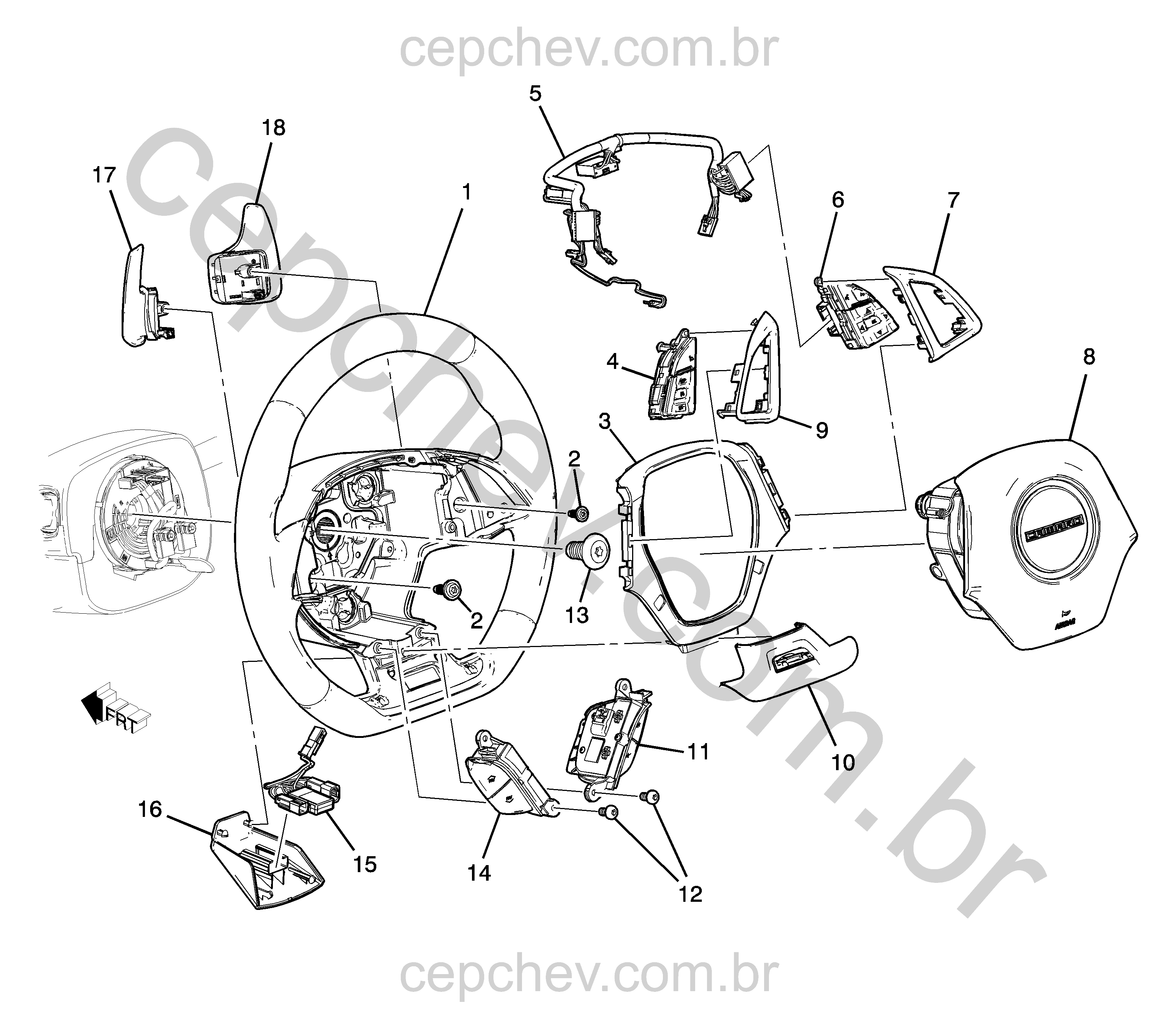 Volante de direção com controle, interruptores e airbag (Primavera B2E)