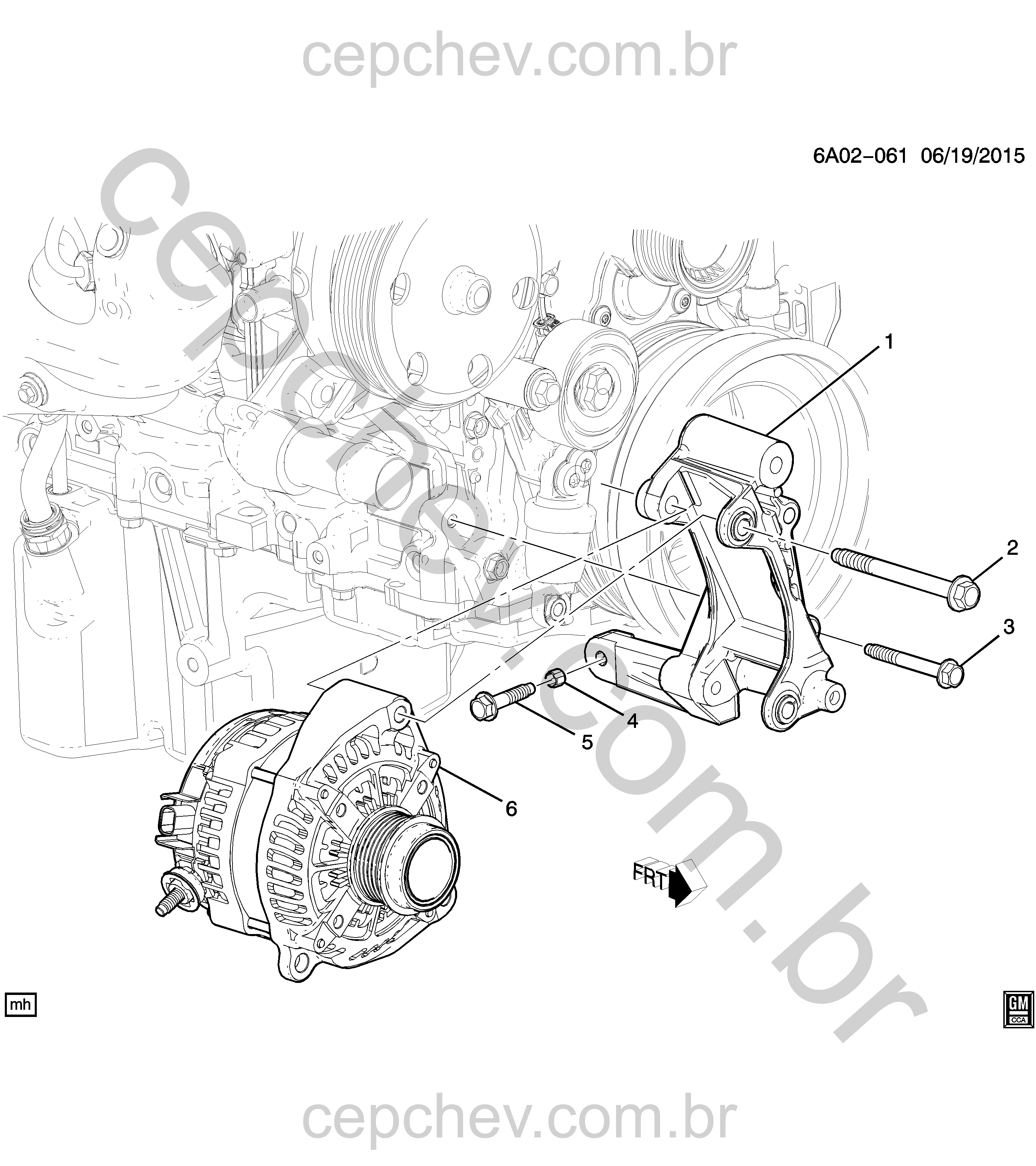 Fixação do gerador e tensionador da correia motriz (LT1/6,2-7)