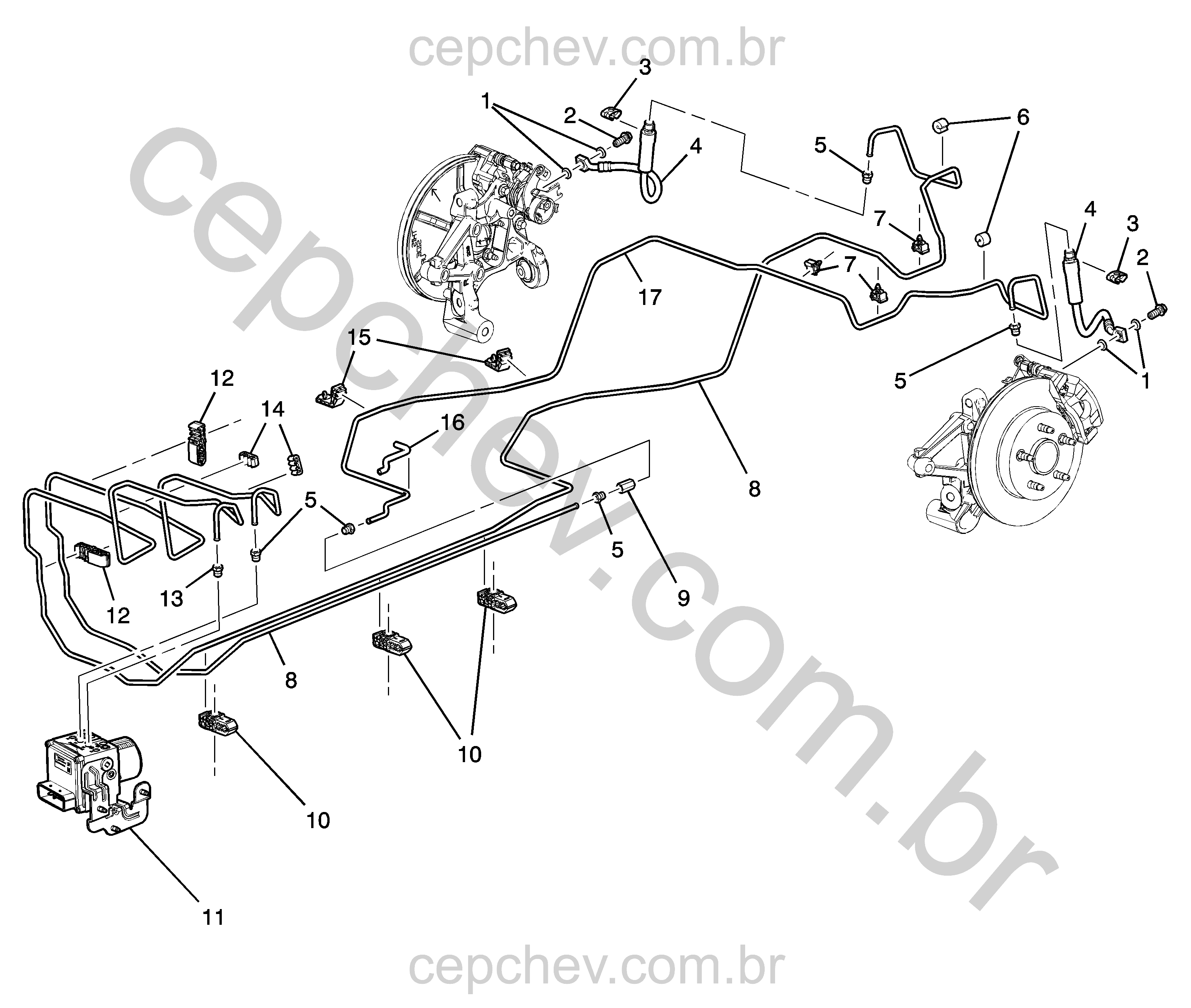 Tubulações e componentes do sistema de freio traseiro (LE9/2.4V) (2010)