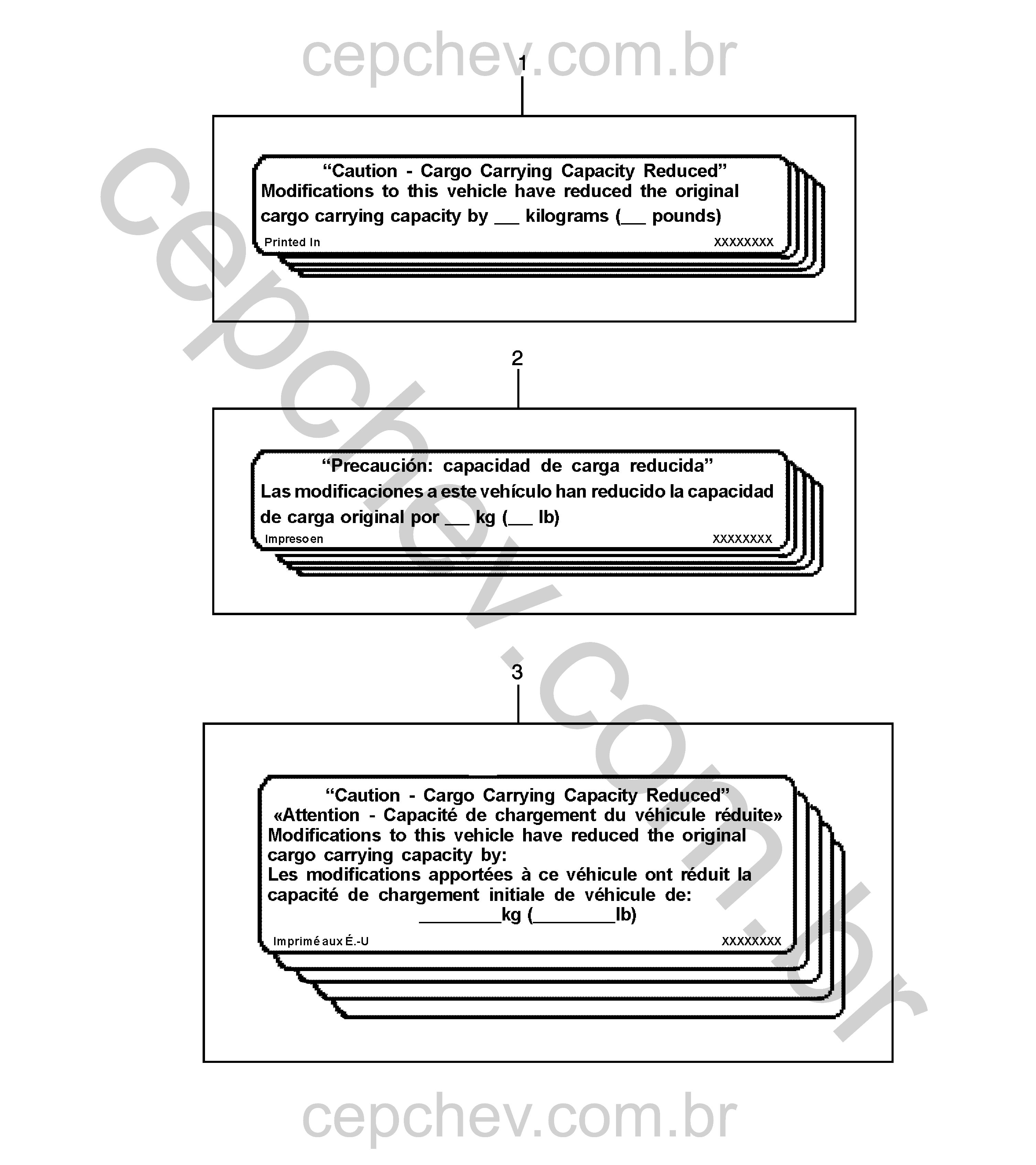 Pacote acessórios com etiqueta de cuidado e capacidade de carga